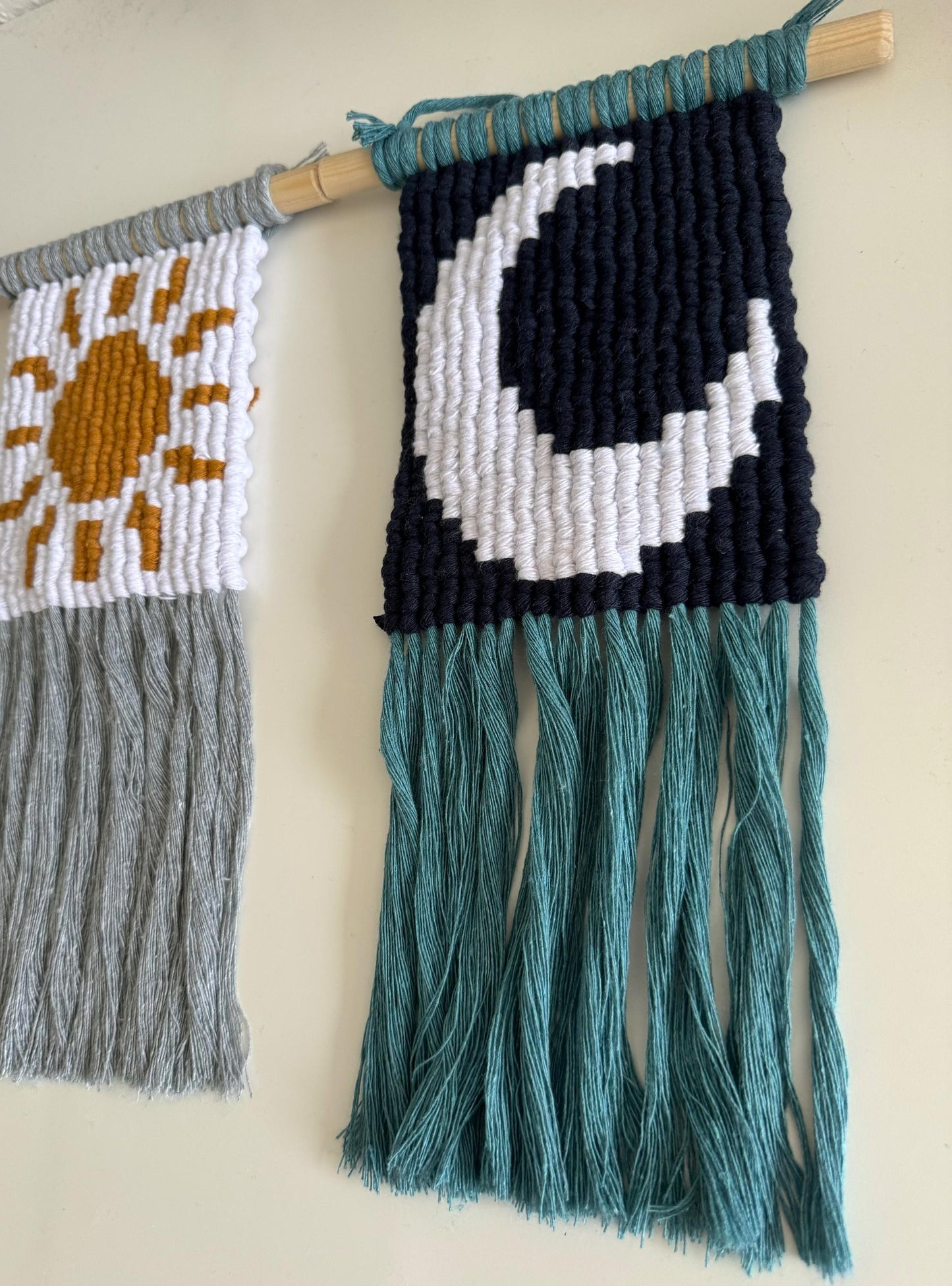 Crescent Moon Pixel Macrame Wall Hanging | Handcrafted Celestial Tapestry | Custom Boho Home Decor