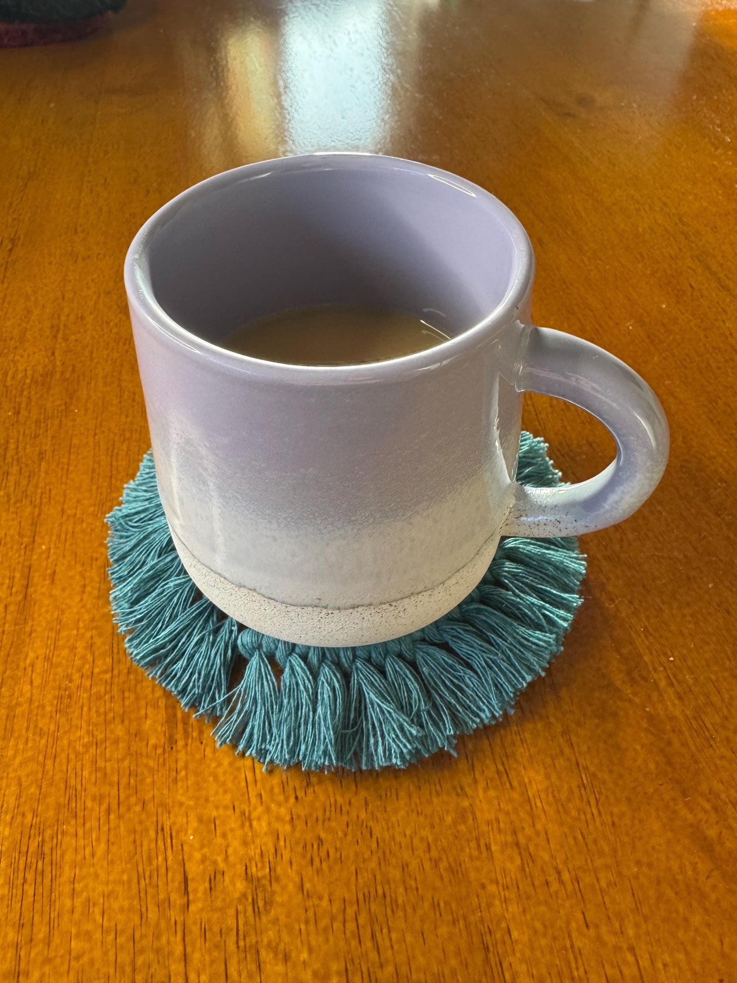 Blue Macrame Sun Coaster | Ready-to-Post Studio Sample | Handmade Cotton Mug Rug | Celestial Home Decor