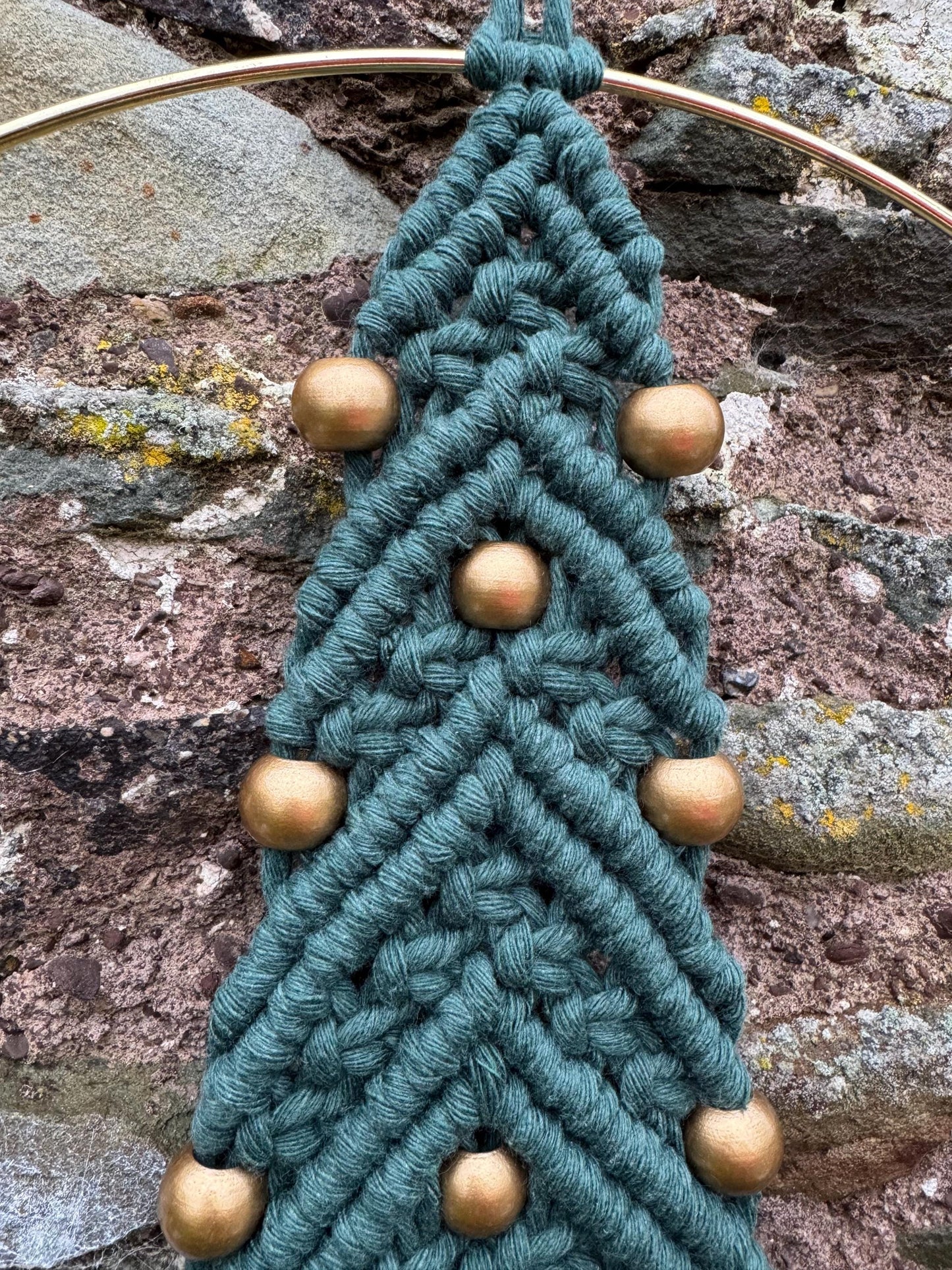 Boho Macrame Christmas Tree | Handmade Xmas Tree Decor | Green and Gold Winter Wall Art