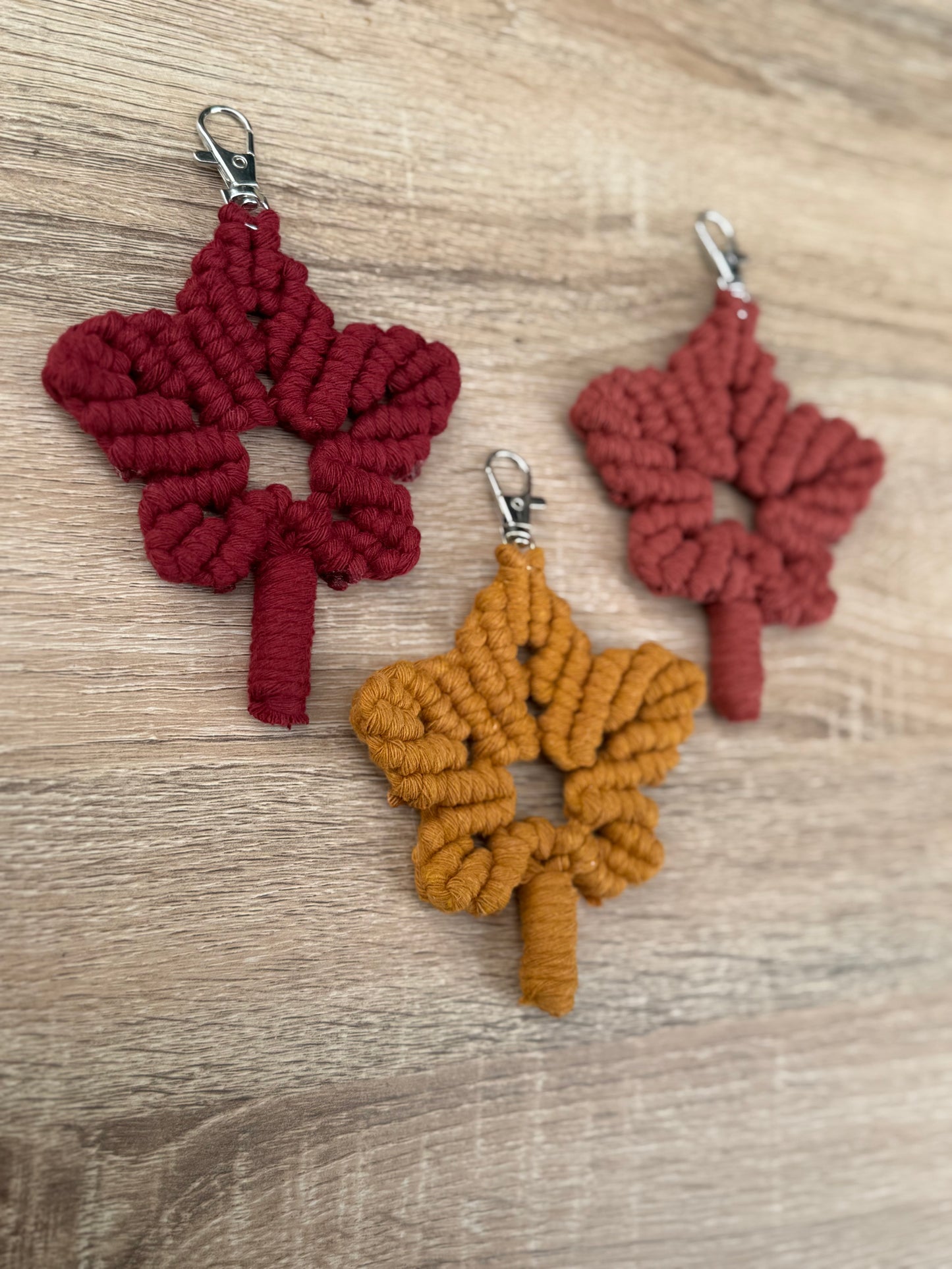 Macrame Maple Leaf Keyring | Handmade Autumn Bag Charm