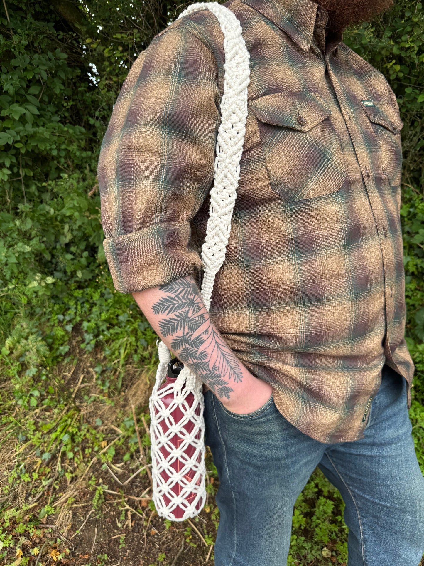 Handmade Macrame Water Bottle Holder: Bohemian Festival Flask Carrier