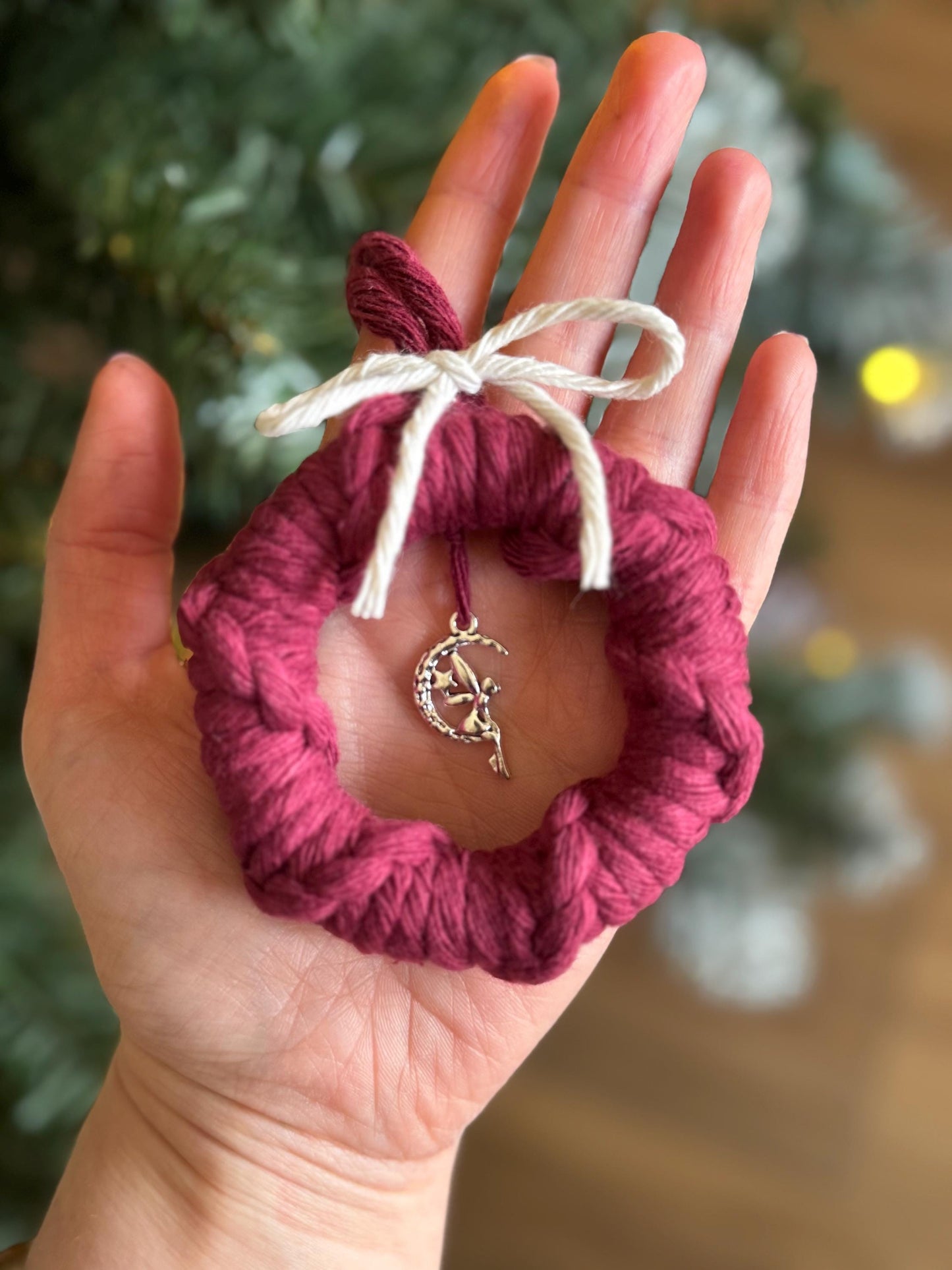 Macrame Fairy Ornament | Custom Handmade Christmas Decoration | Boho Bauble with Fairy Moon Charm
