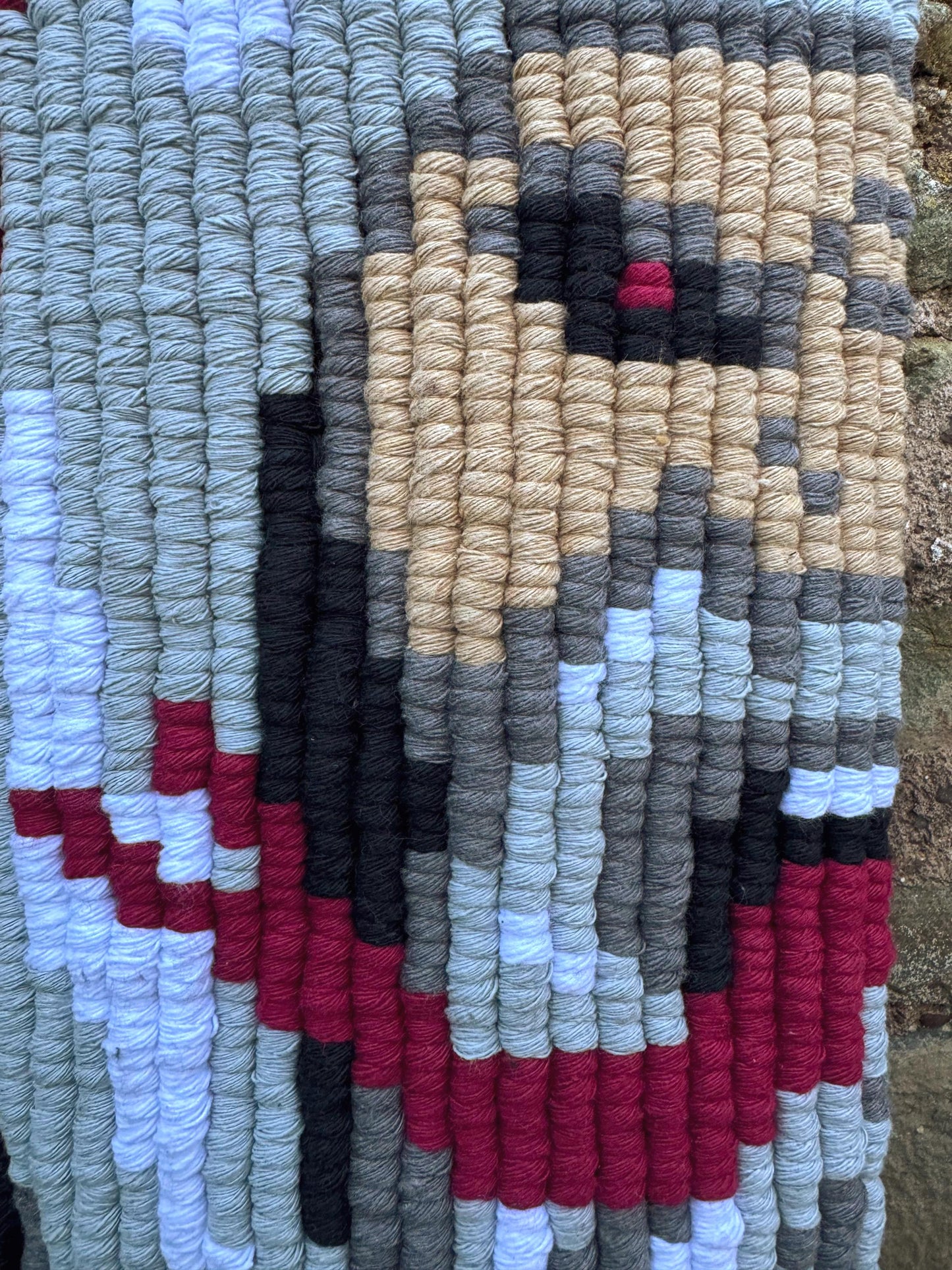 Macrame Krampus Wall Hanging | Spooky Christmas Pixel Art | Handmade Folk Horror Tapestry