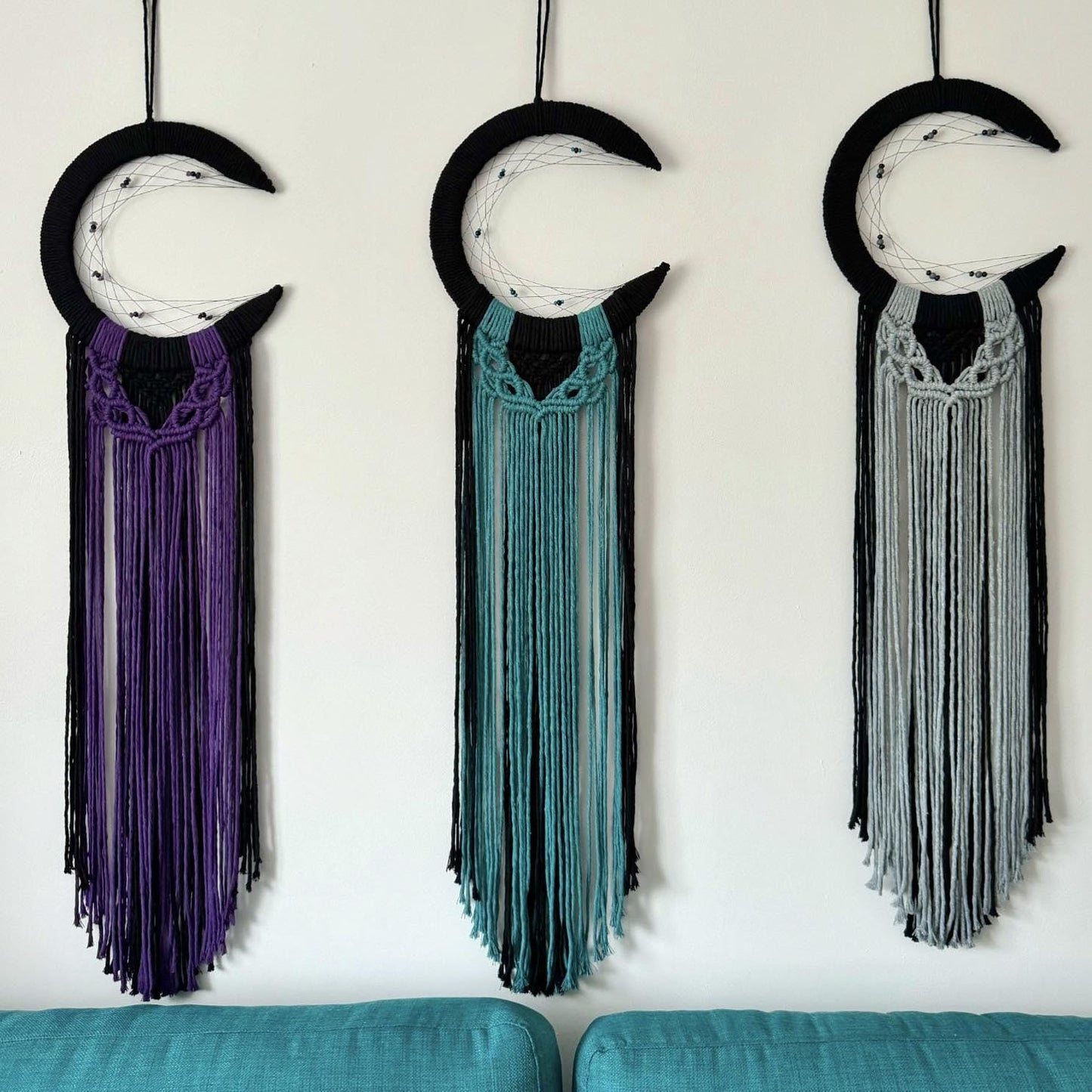 Crescent Moon Macrame Wall Hanging | Handmade Celestial Dreamcatcher-Inspired Art