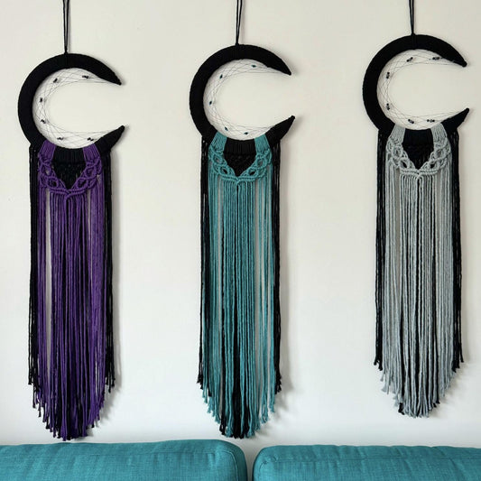 Crescent Moon Macrame Wall Hanging | Handmade Celestial Dreamcatcher-Inspired Art