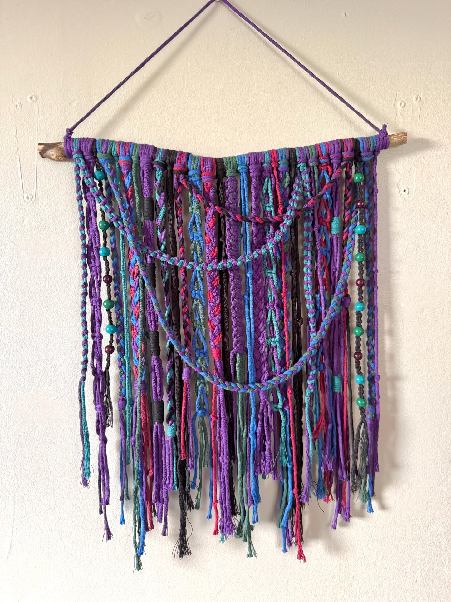 Witchy Macrame Wall Hanging | Handmade Purple Decor | Gothic Grunge Art on Driftwood