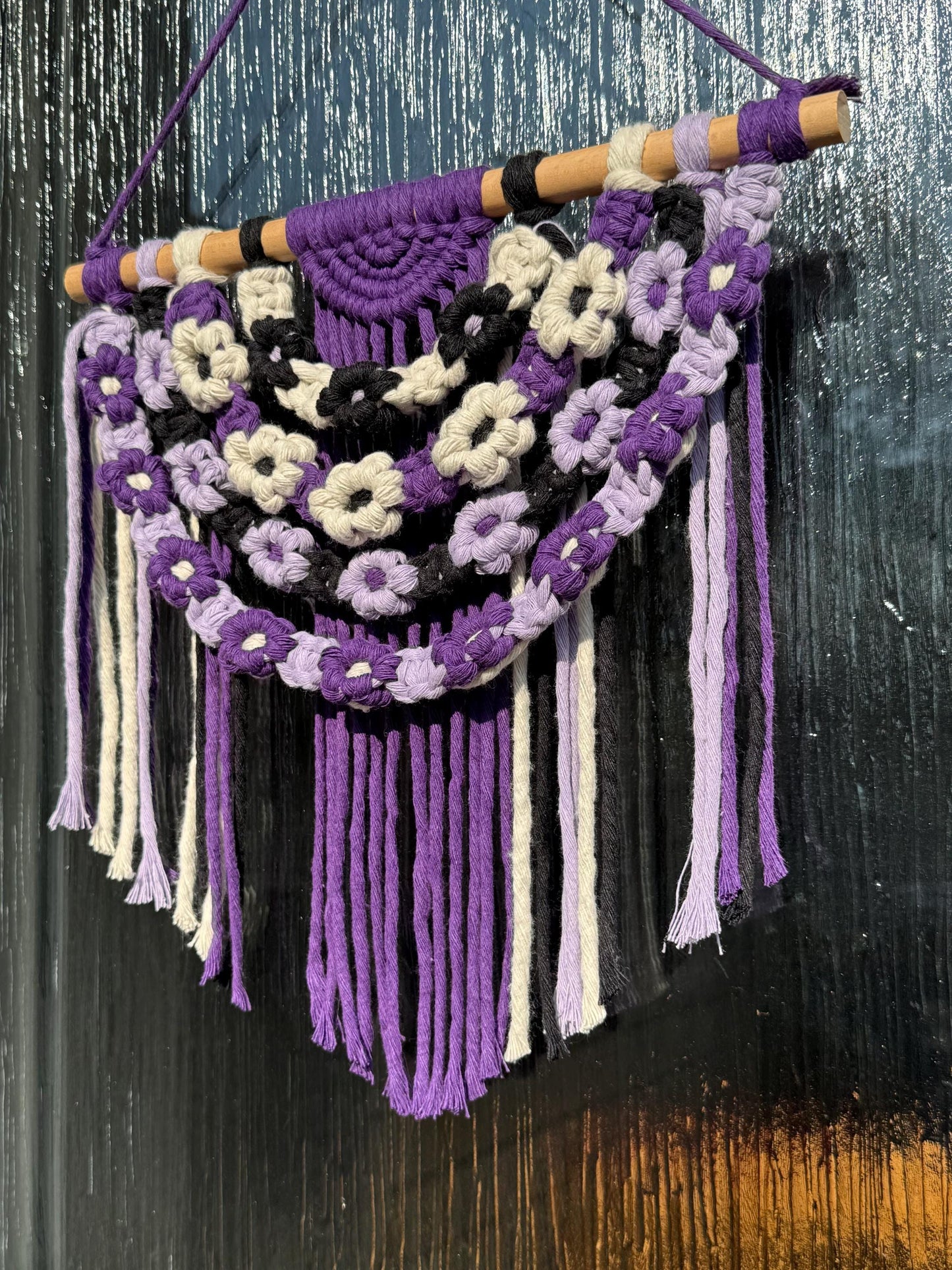 Floral Macrame Wall Hanging | Handmade Purple Boho Decor | Daisy Tapestry