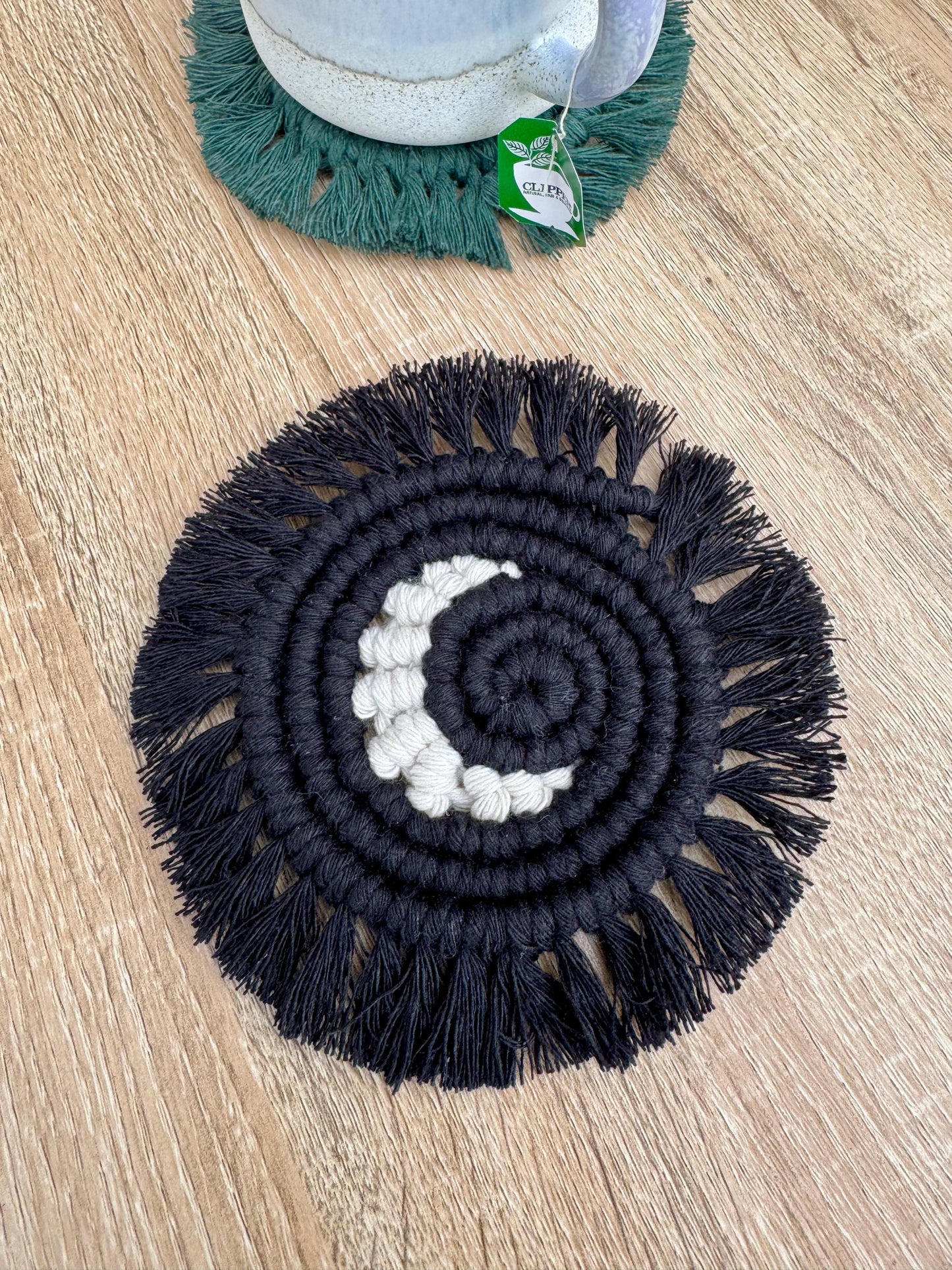 Macrame Moon Coaster | Ready-to-Post Studio Sample | Handmade Cotton Mug Rug | Boho & Celestial Home Decor