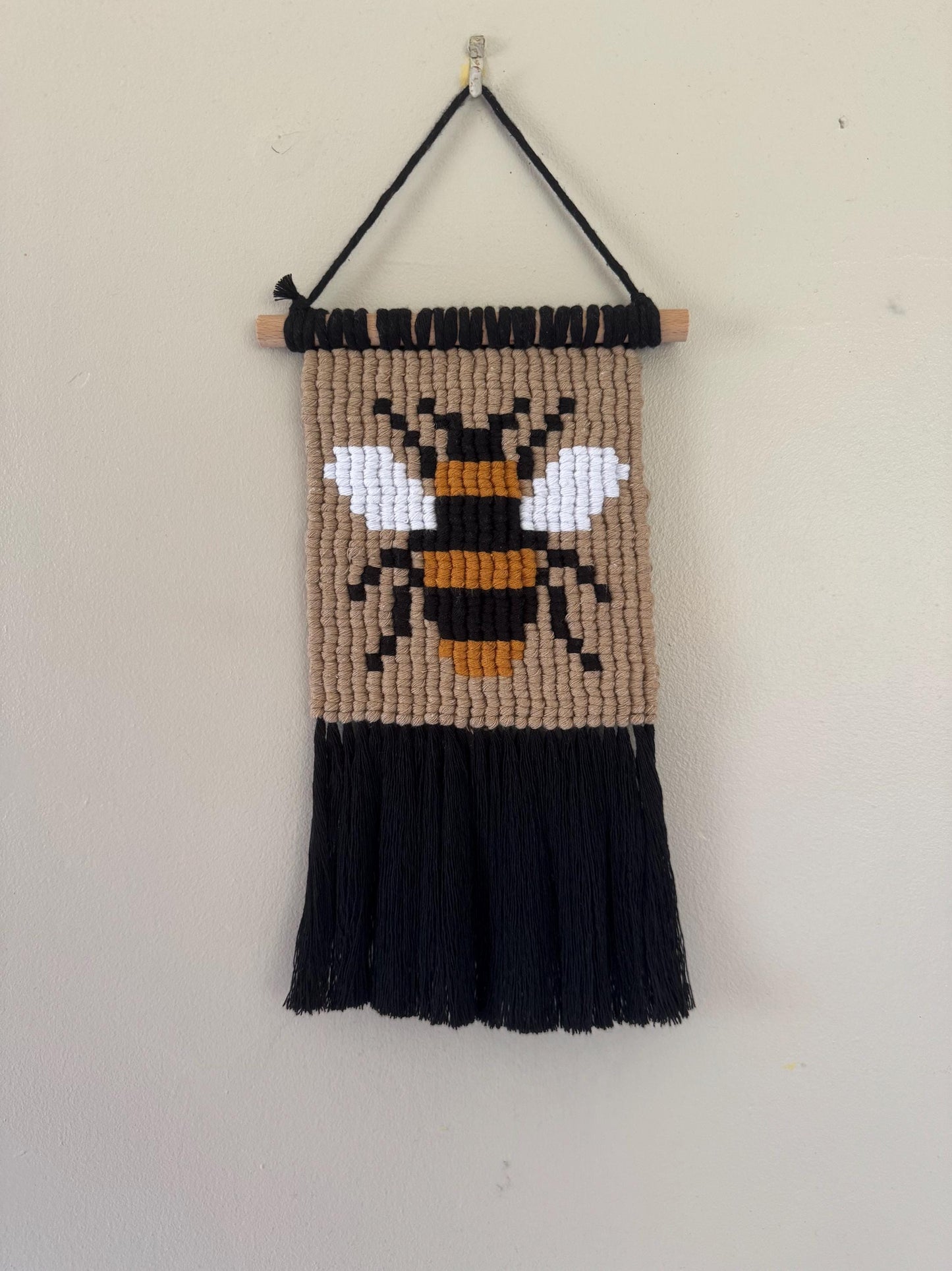 Macrame Bee Wall Hanging | Handmade Bumblebee Pixel Art | Custom Boho Home Decor