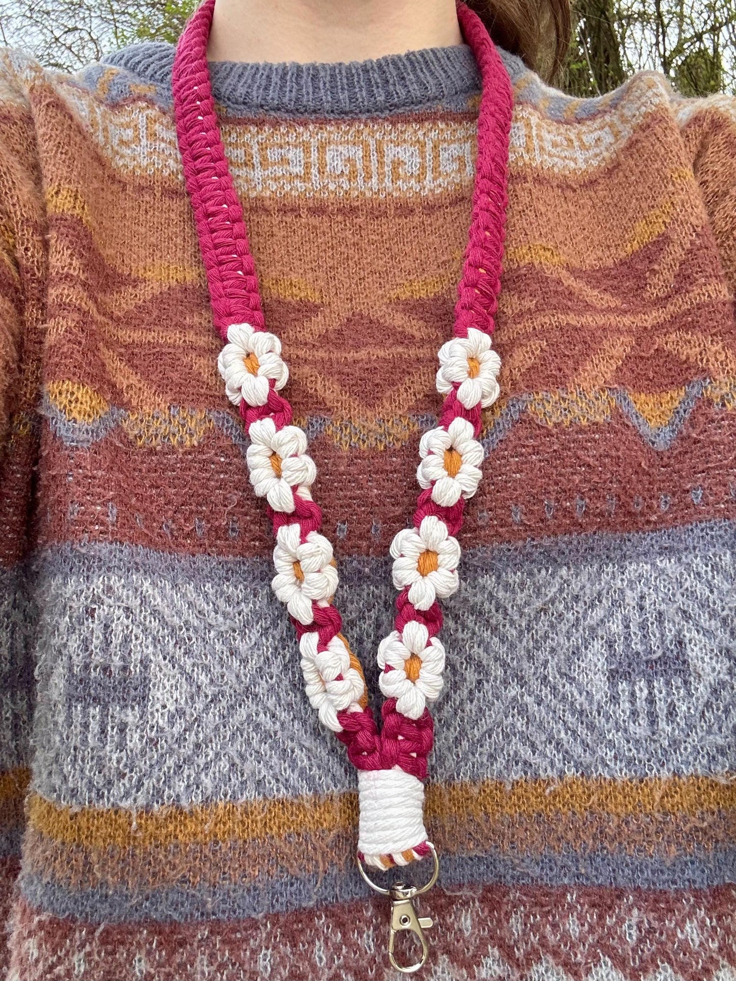 Handmade Macrame Flower Lanyard | Custom ID Holder with Breakaway Clip