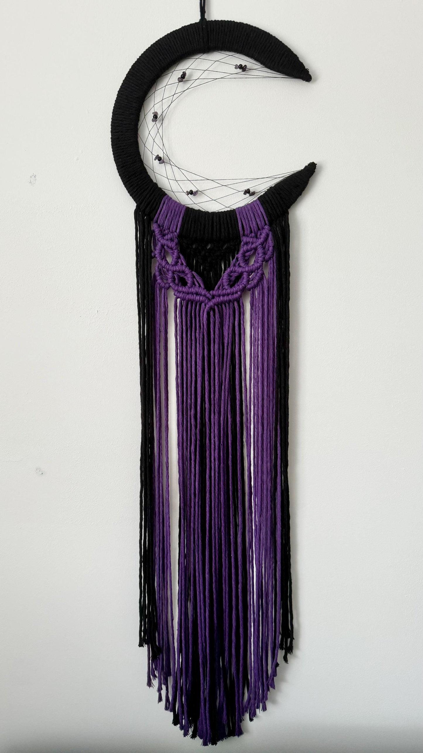Crescent Moon Macrame Wall Hanging | Handmade Celestial Dreamcatcher-Inspired Art