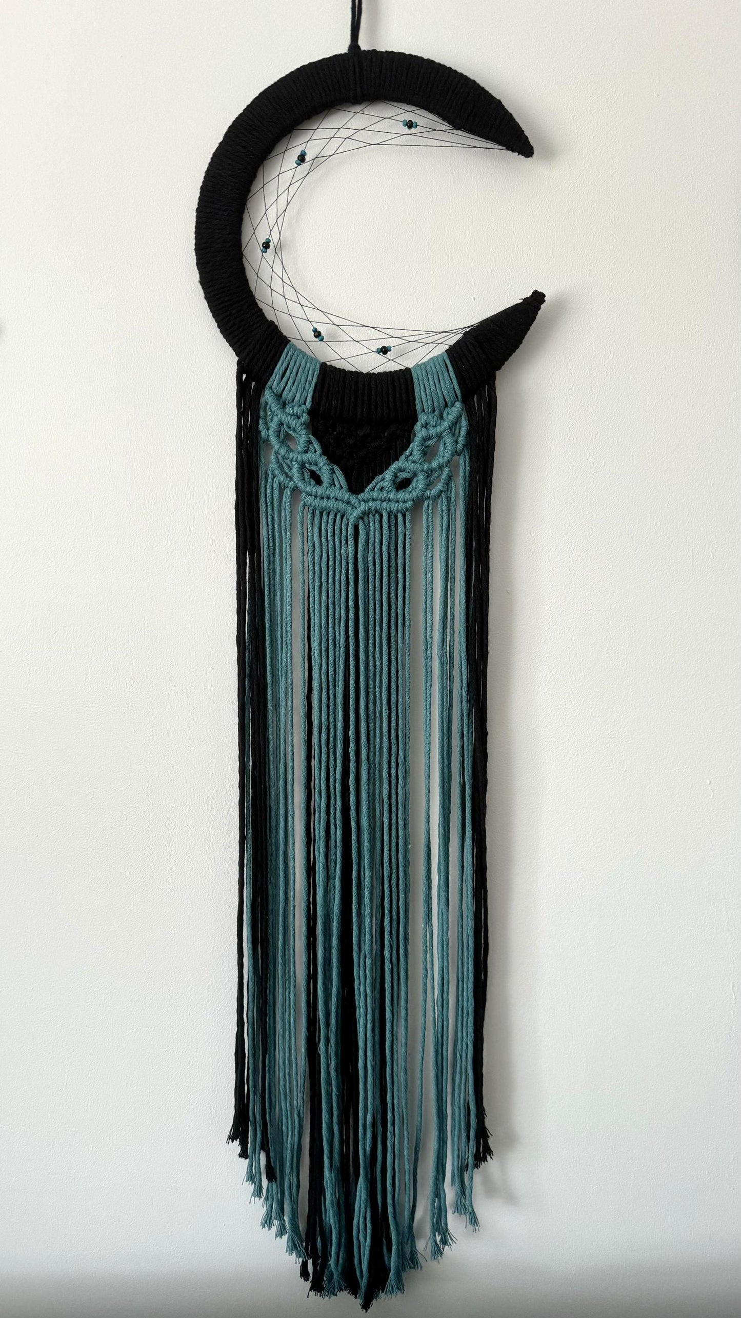 Crescent Moon Macrame Wall Hanging | Handmade Celestial Dreamcatcher-Inspired Art