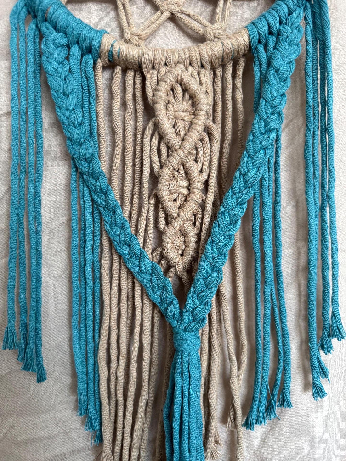 Blue & Sand Macrame Dreamcatcher | Ready-to-Post Studio Sample | Boho Fiber Art Wall Hanging