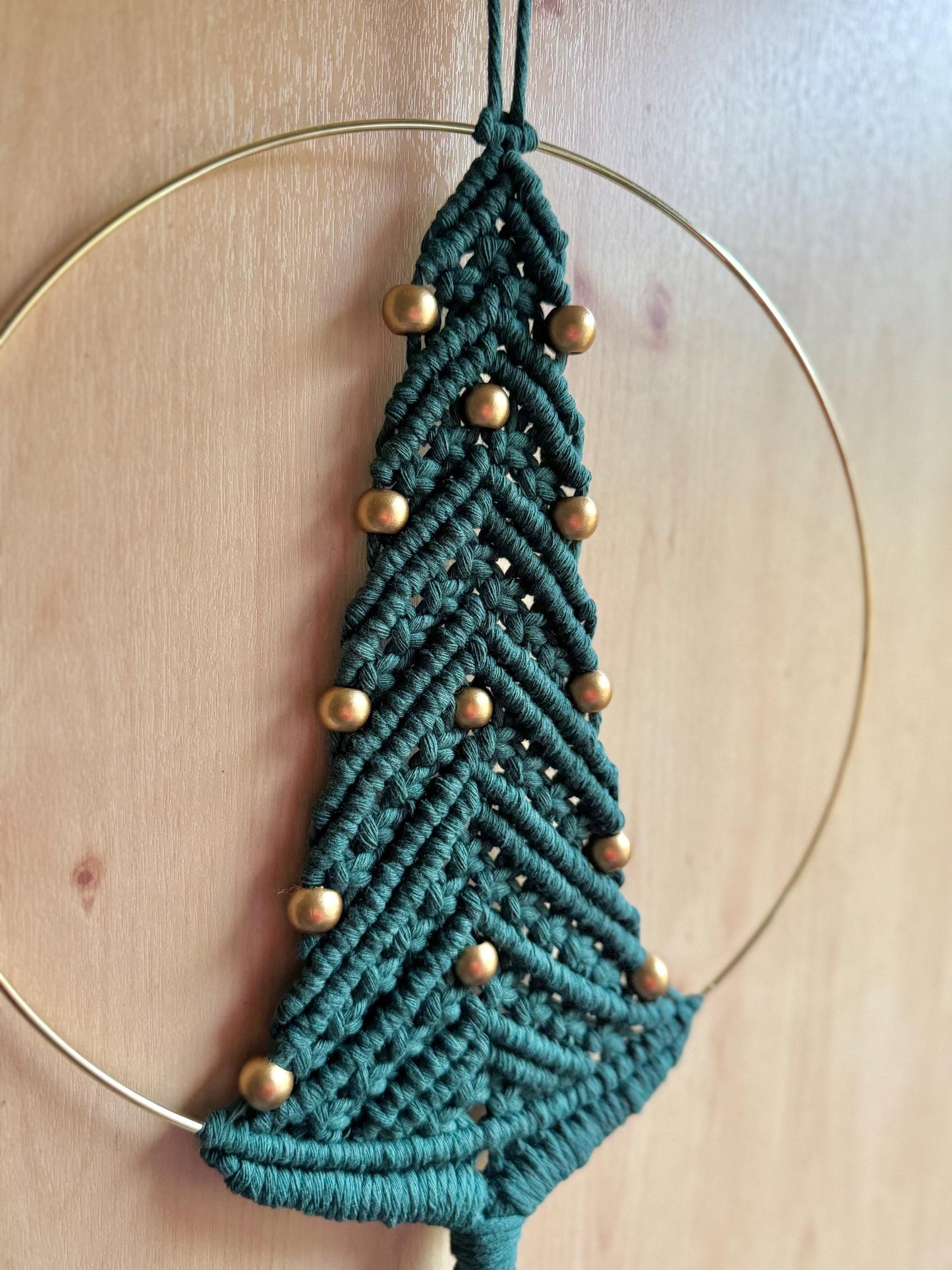 Boho Macrame Christmas Tree | Handmade Xmas Tree Decor | Green and Gold Winter Wall Art