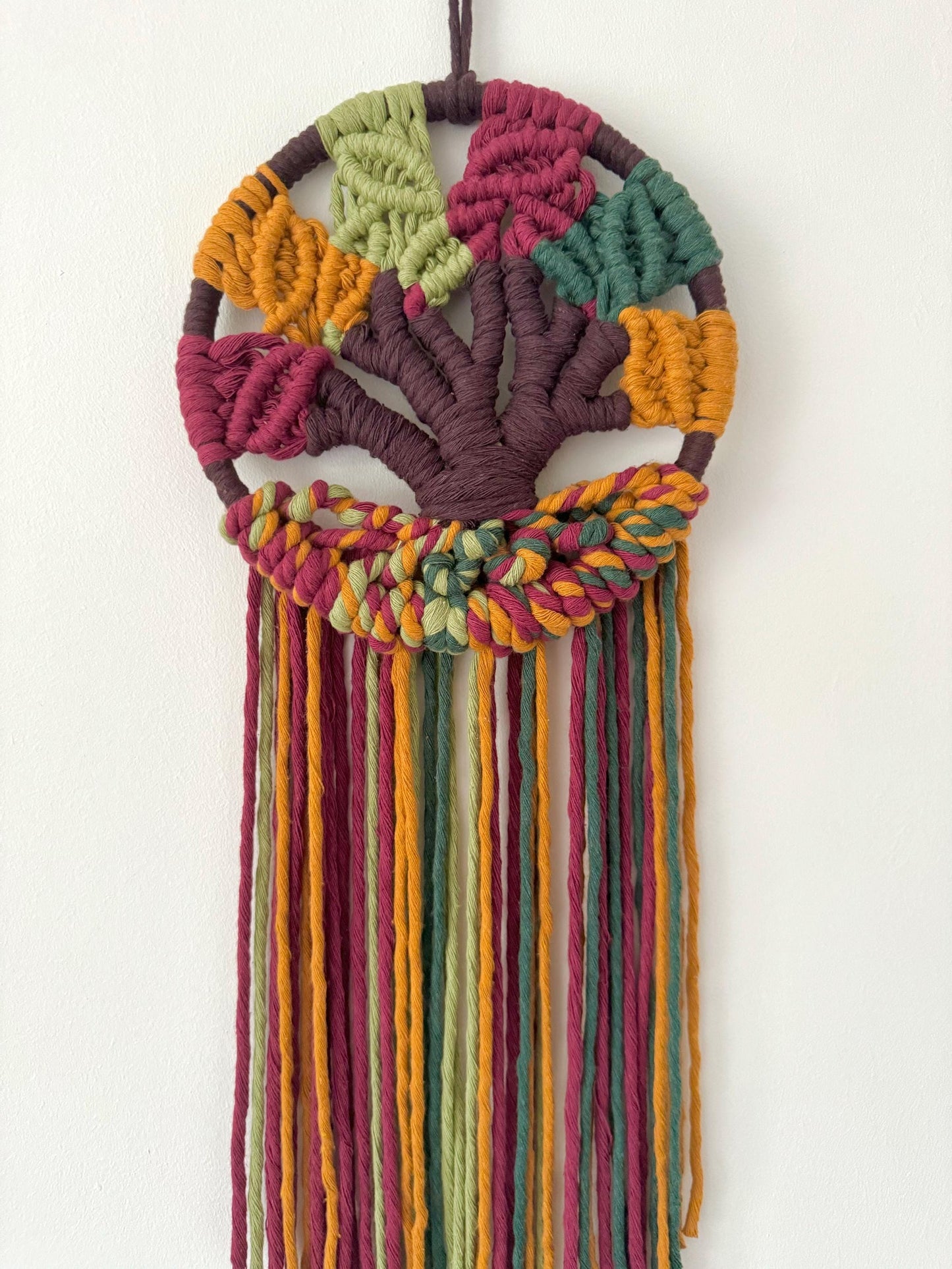 Autumn Macrame Tree of Life | Colourful Boho Wall Hanging with Cotton Cord