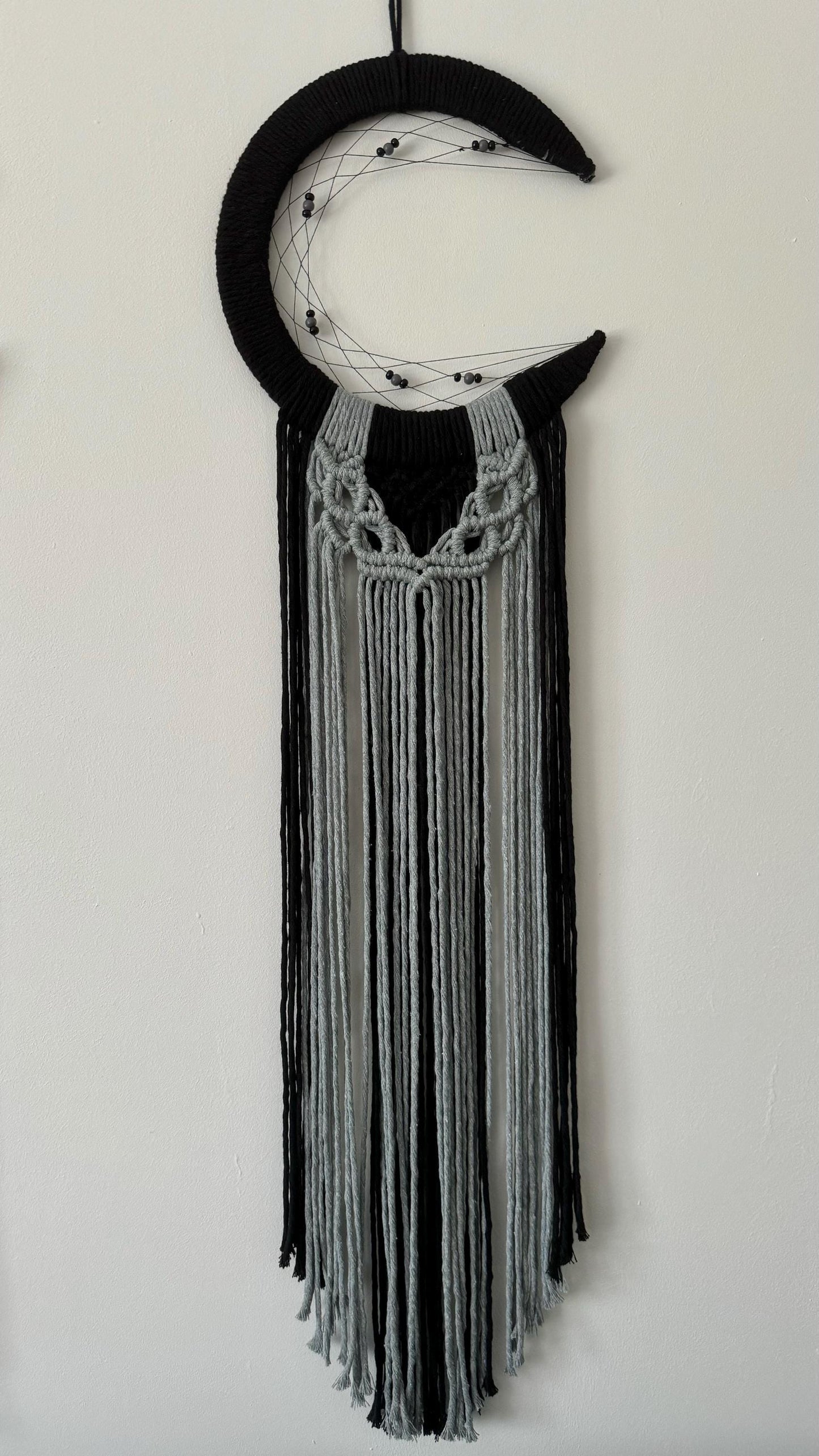 Crescent Moon Macrame Wall Hanging | Handmade Celestial Dreamcatcher-Inspired Art