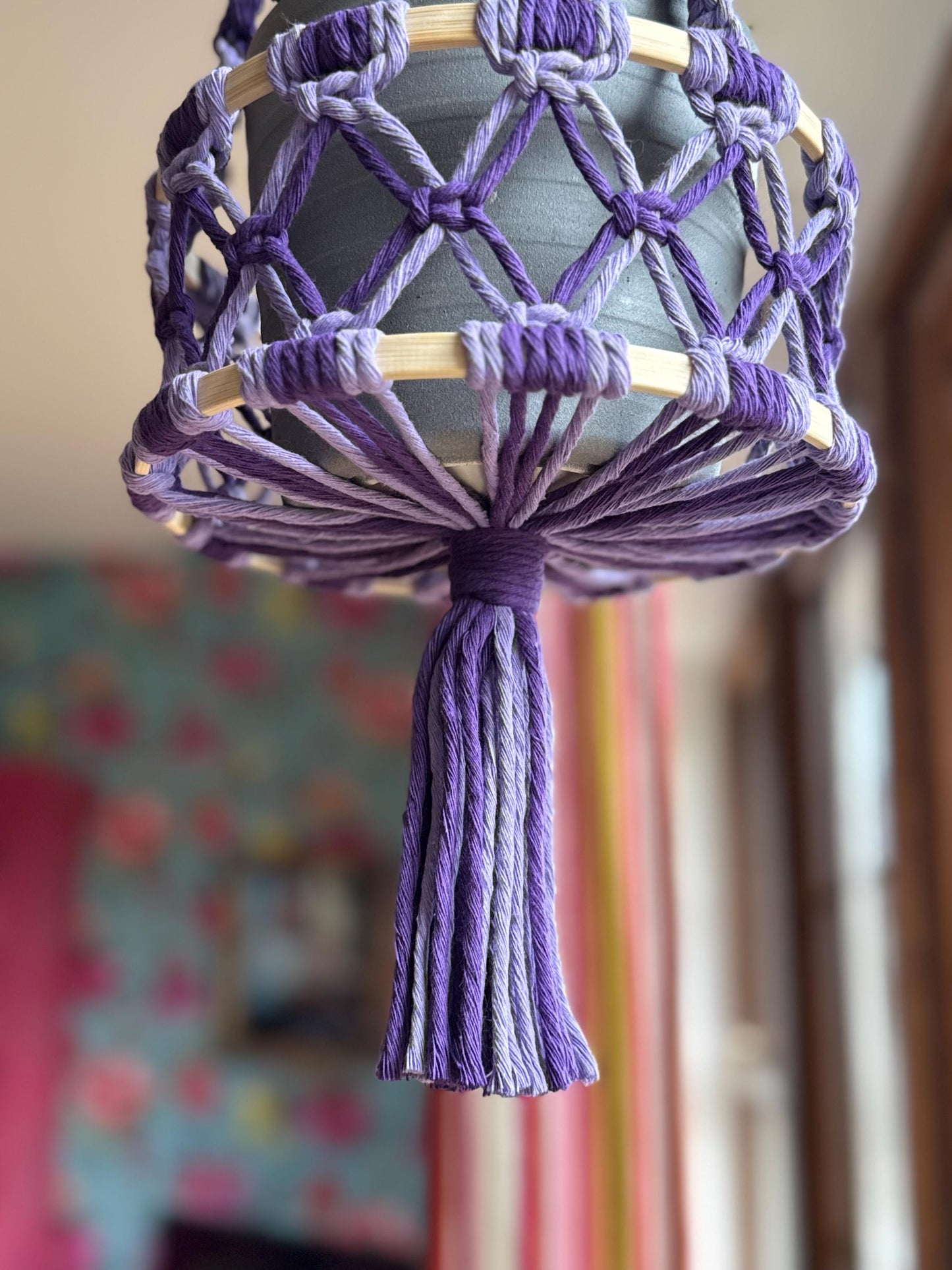 Floral Macrame Hanging Basket | Custom Coloured Plant Hanger | Handmade Decorative Fruit Basket with Tassel