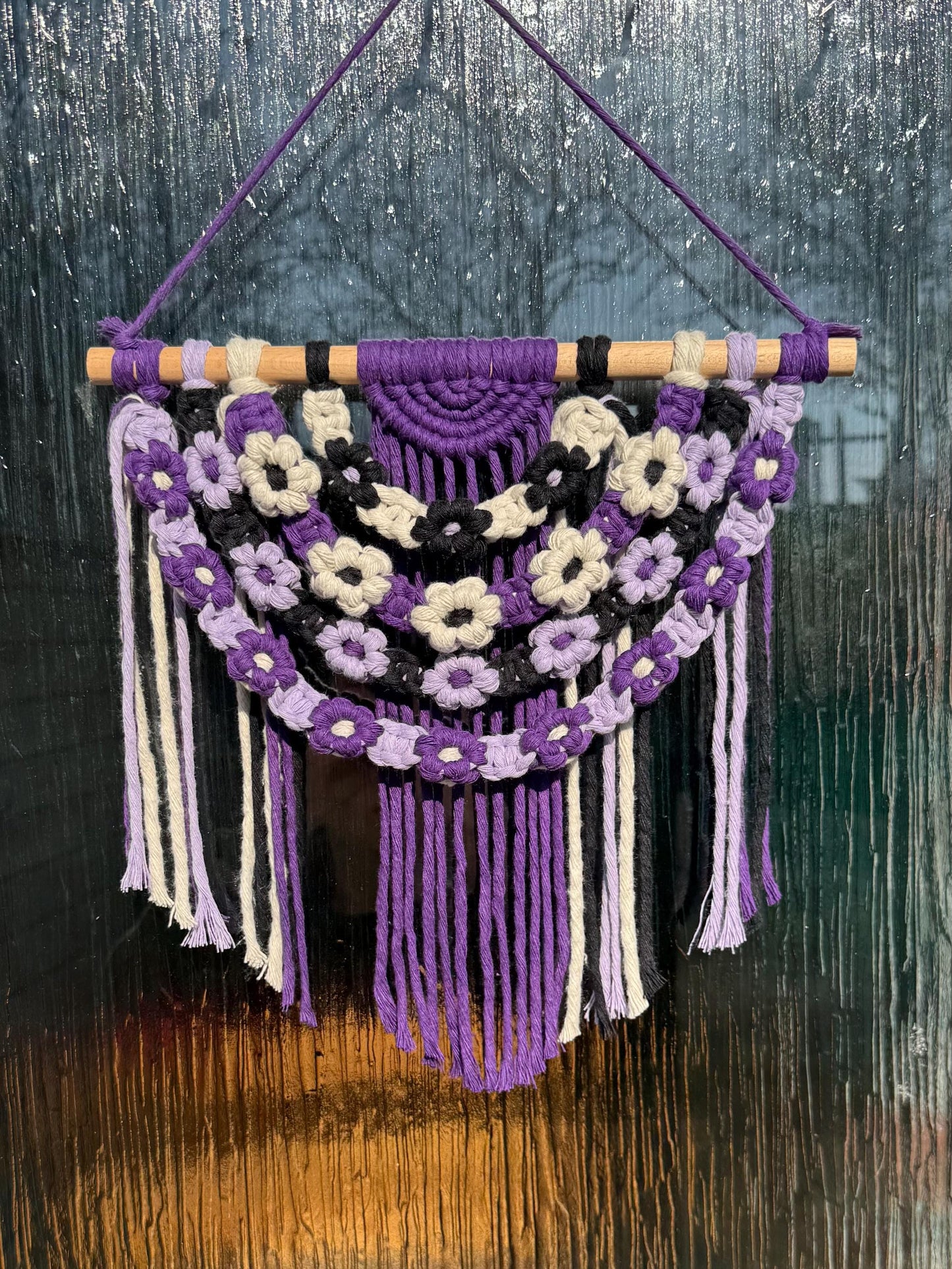 Floral Macrame Wall Hanging | Handmade Purple Boho Decor | Daisy Tapestry