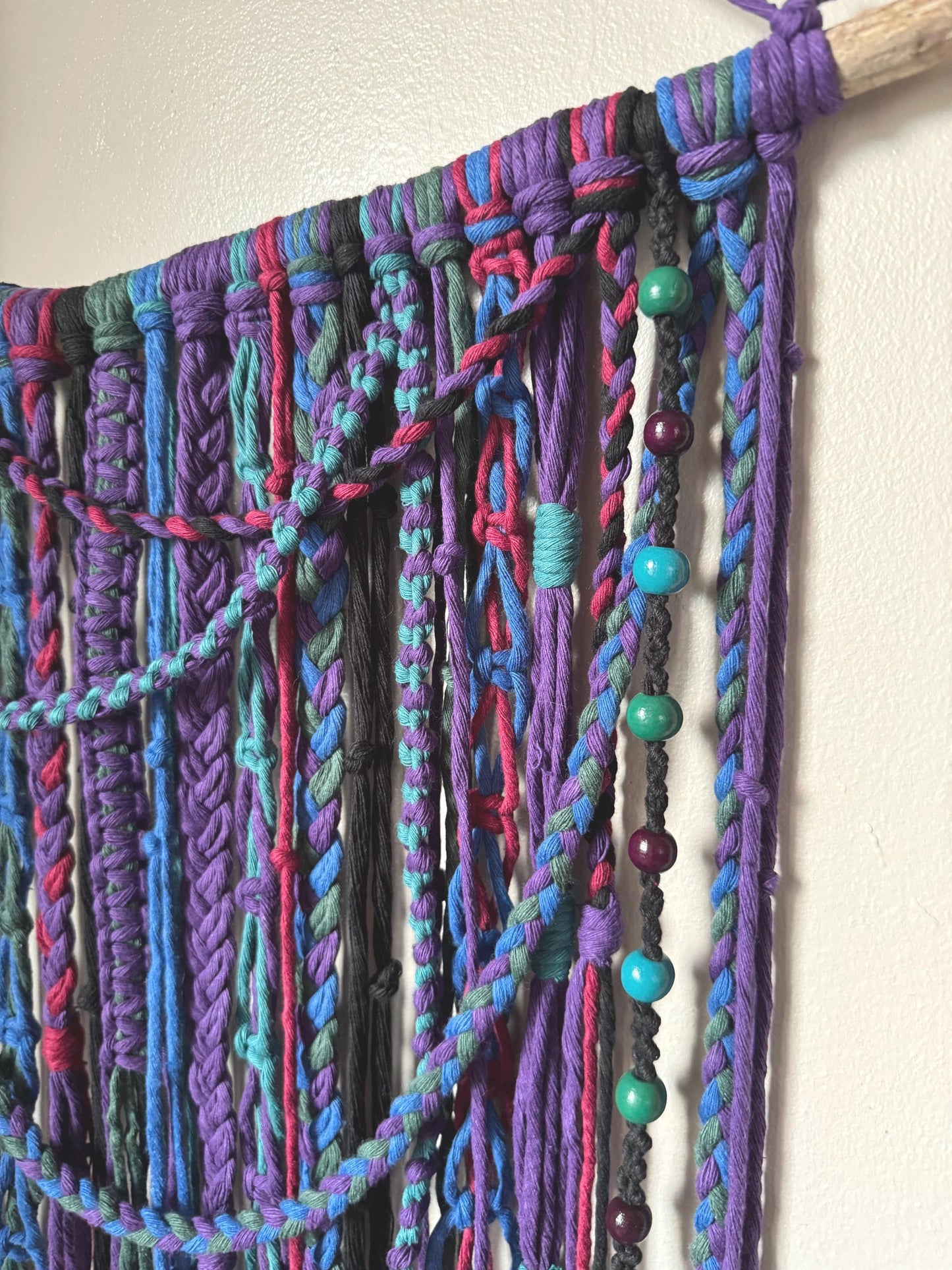 Witchy Macrame Wall Hanging | Handmade Purple Decor | Gothic Grunge Art on Driftwood