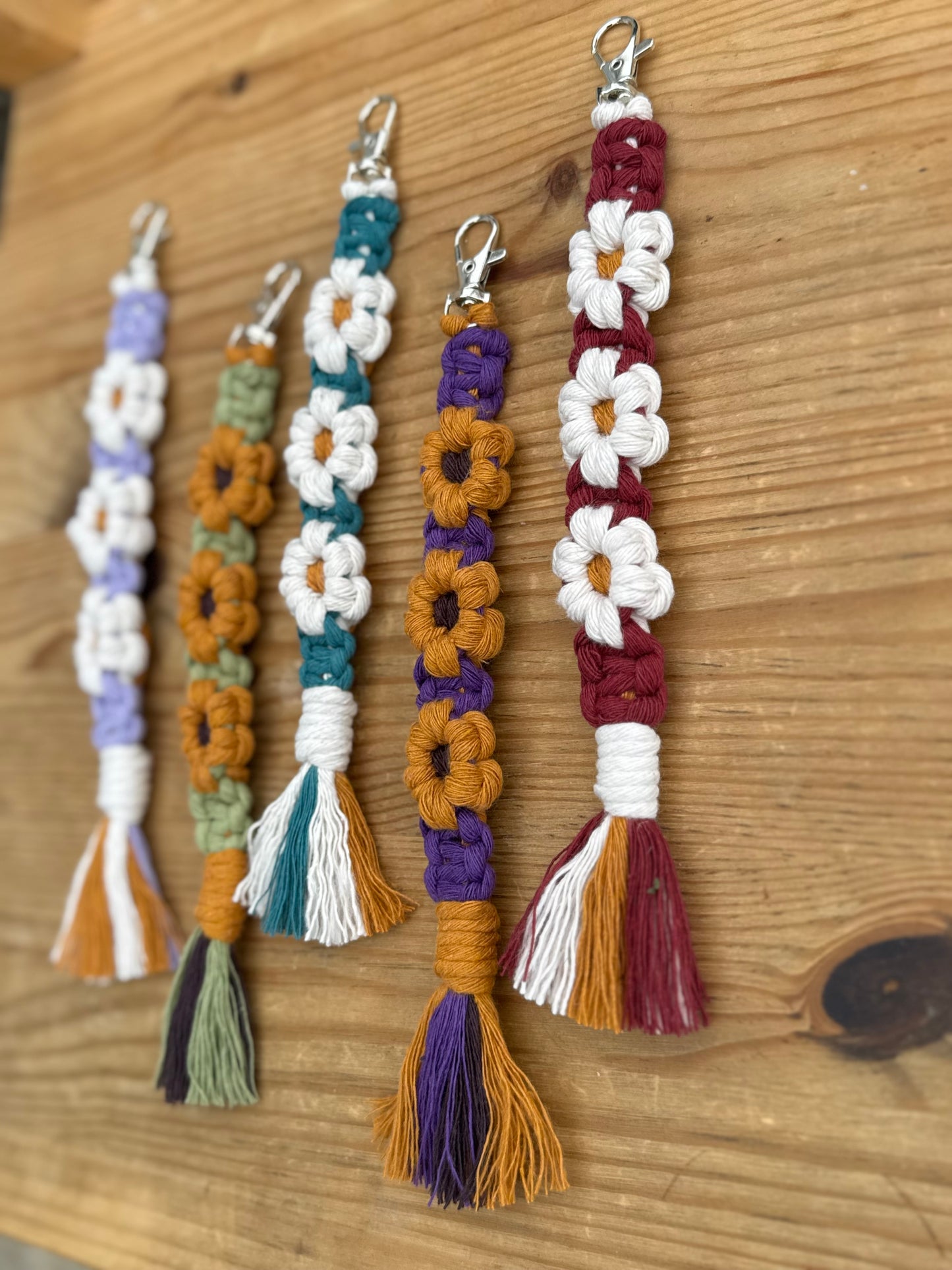 Macrame Flower Keyring | Custom Handmade Keychain | Boho Floral Bag Charm