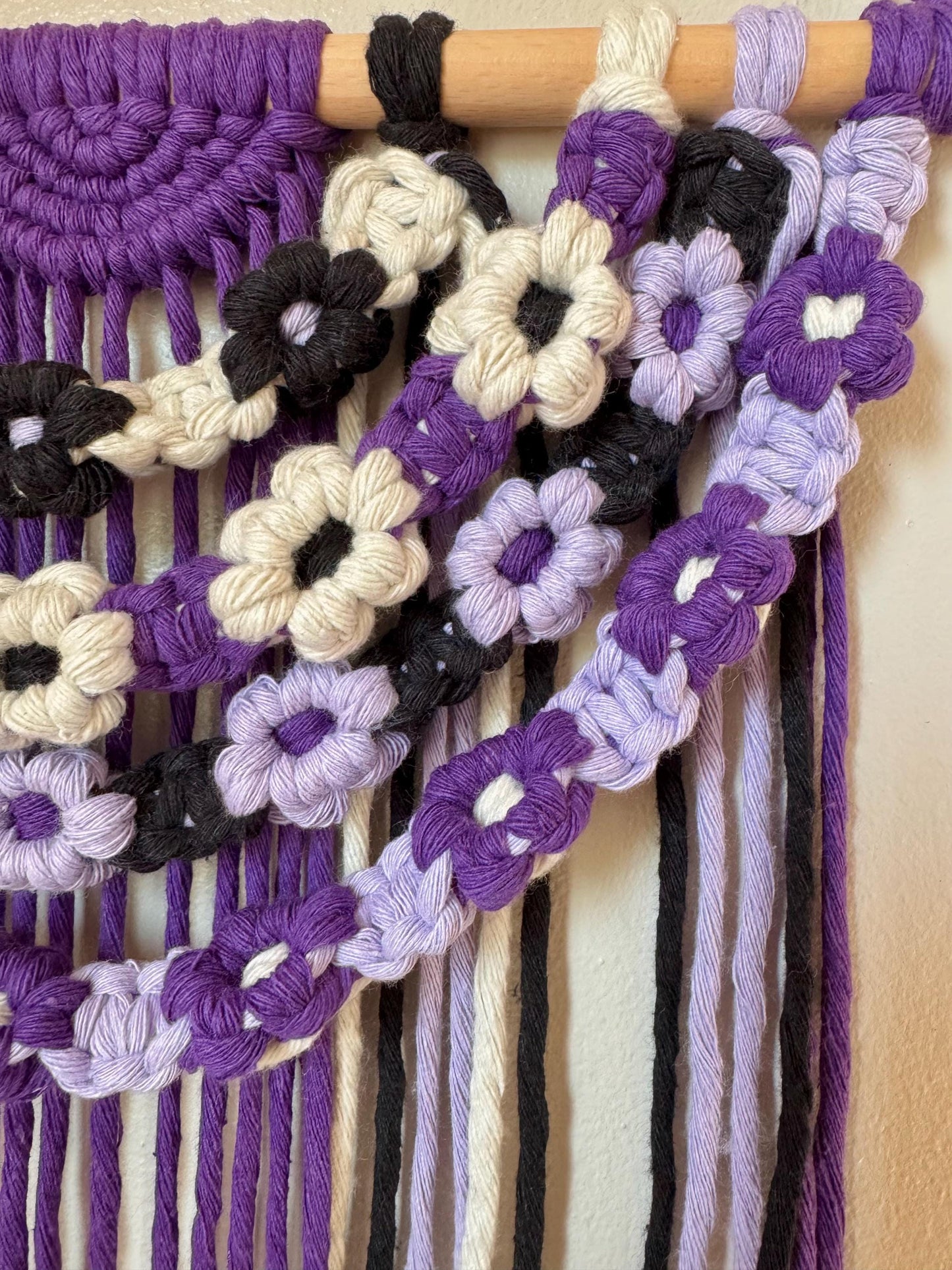 Floral Macrame Wall Hanging | Handmade Purple Boho Decor | Daisy Tapestry