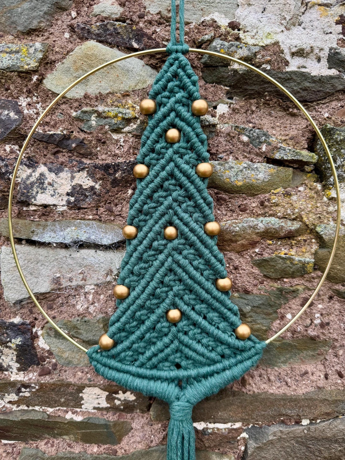 Boho Macrame Christmas Tree | Handmade Xmas Tree Decor | Green and Gold Winter Wall Art