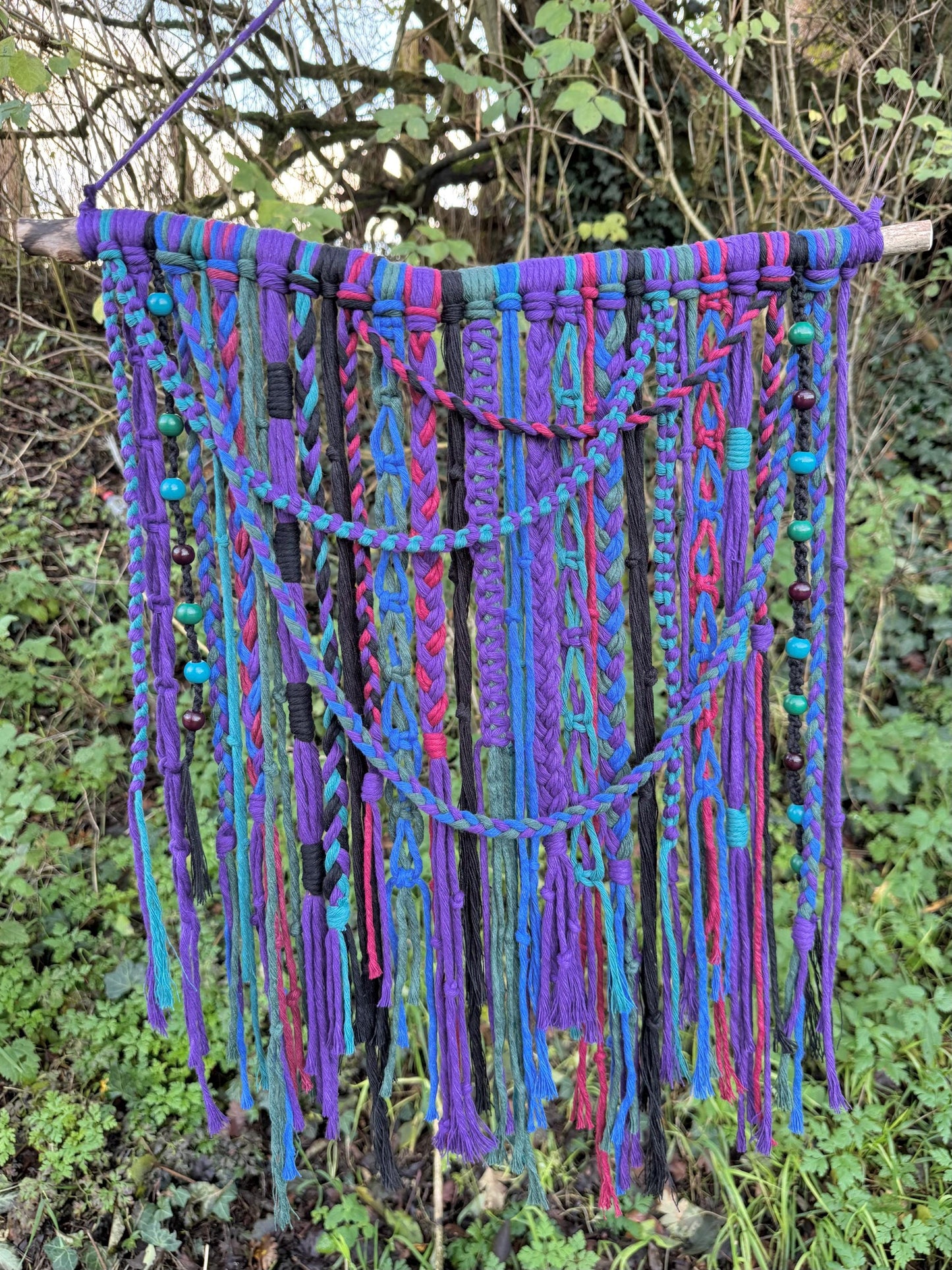 Witchy Macrame Wall Hanging | Handmade Purple Decor | Gothic Grunge Art on Driftwood