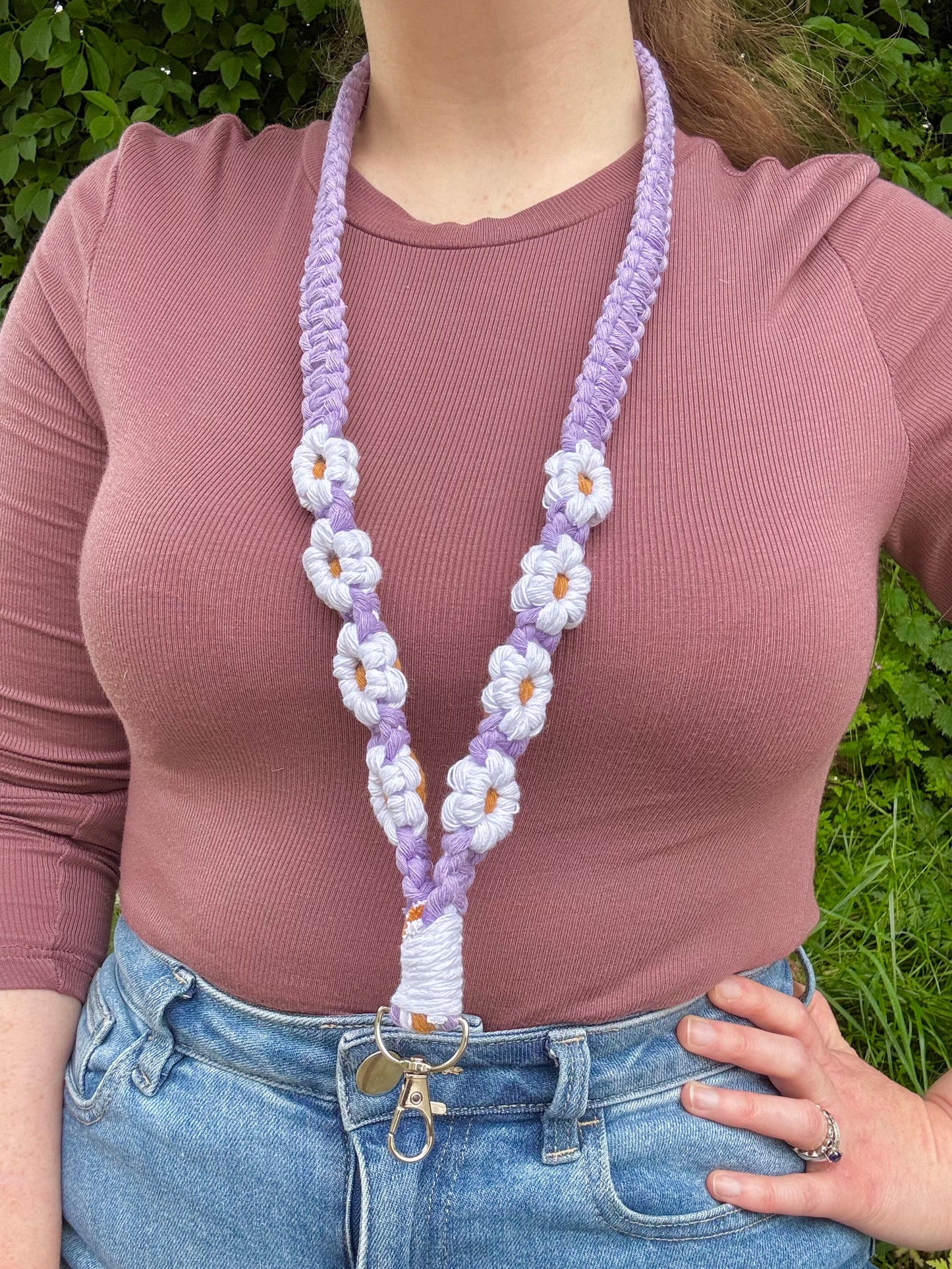 Handmade Macrame Flower Lanyard | Custom ID Holder with Breakaway Clip