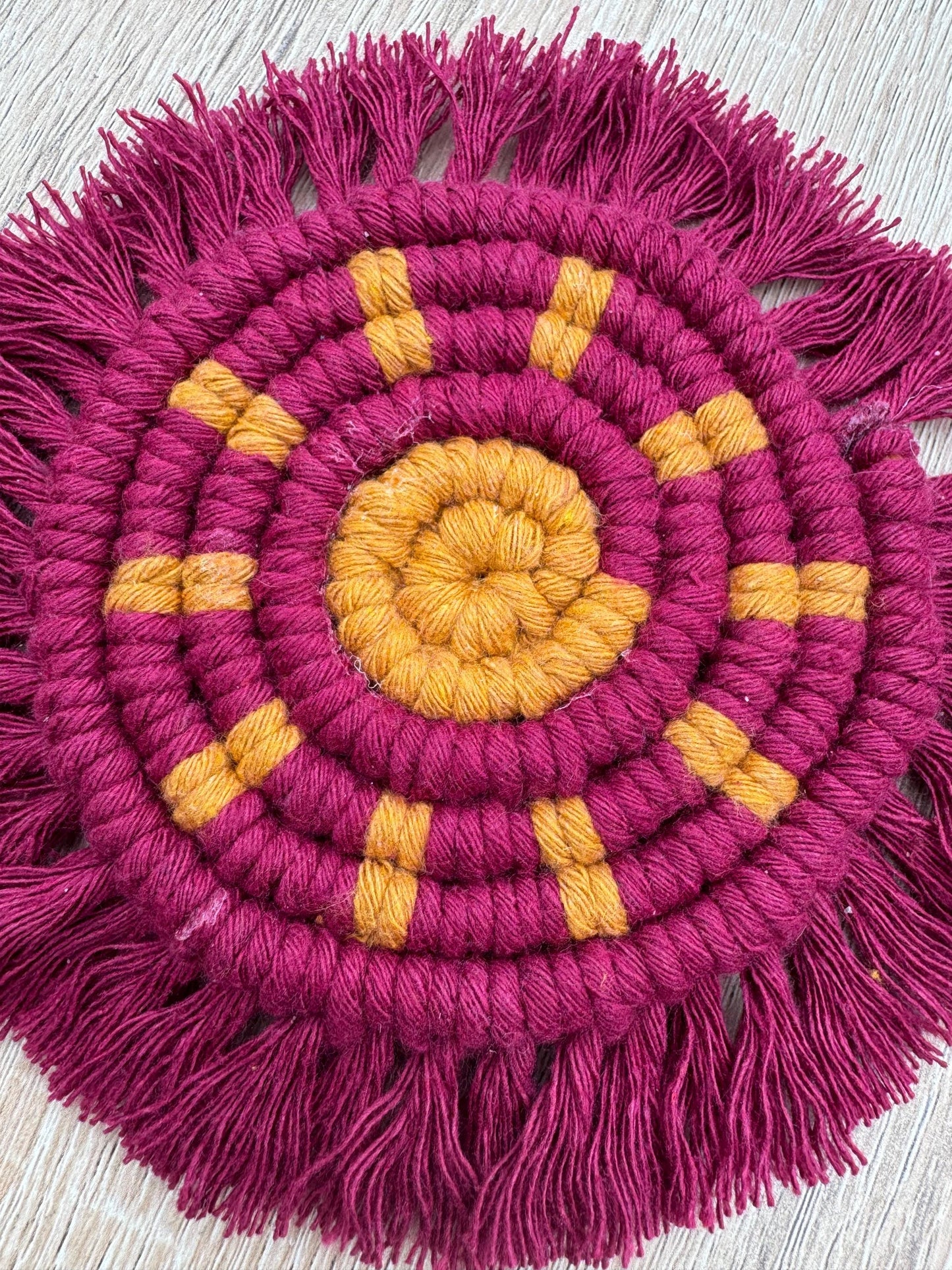 Custom Macrame Sun Coaster | Handmade Cotton Mug Rug | Boho & Celestial Home Decor