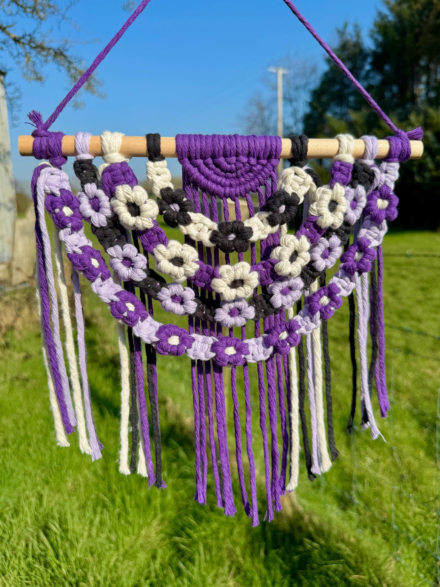 Floral Macrame Wall Hanging | Handmade Purple Boho Decor | Daisy Tapestry