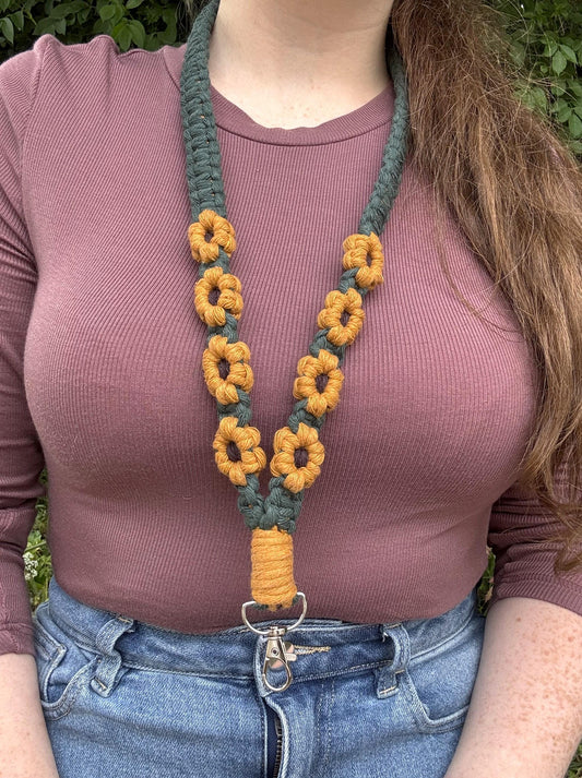 Handmade Macrame Flower Lanyard | Custom ID Holder with Breakaway Clip