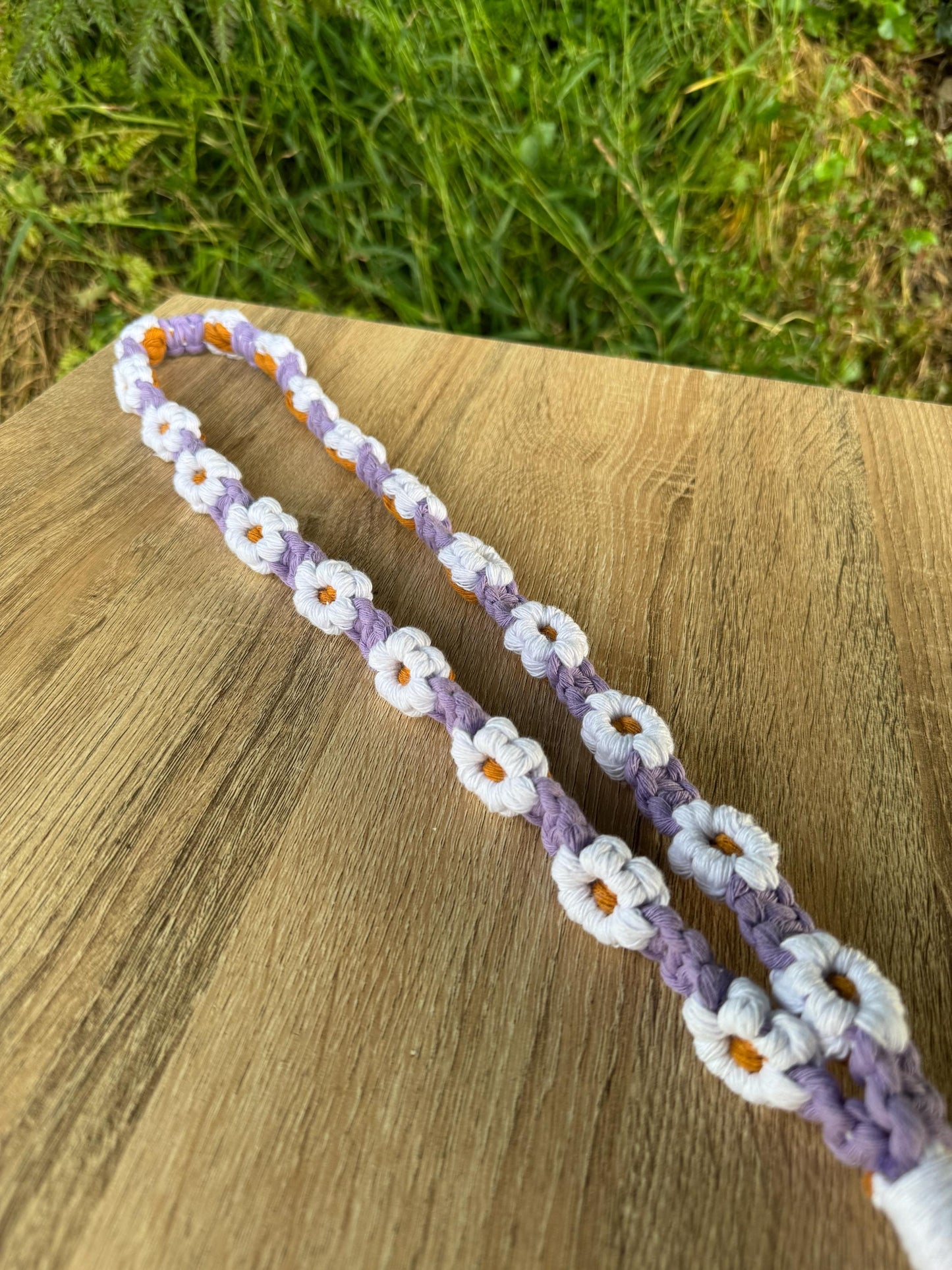 Handmade Macrame Flower Lanyard | Ready-to-Post Studio Sample | Cotton Cord ID & Key Holder