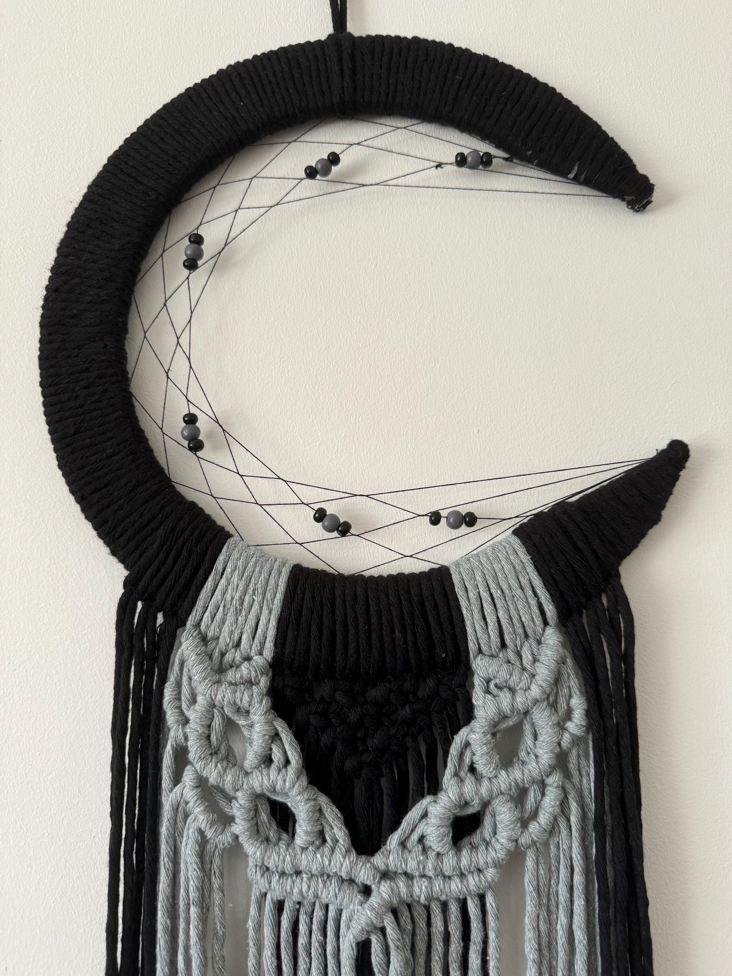 Crescent Moon Macrame Wall Hanging | Handmade Celestial Dreamcatcher-Inspired Art