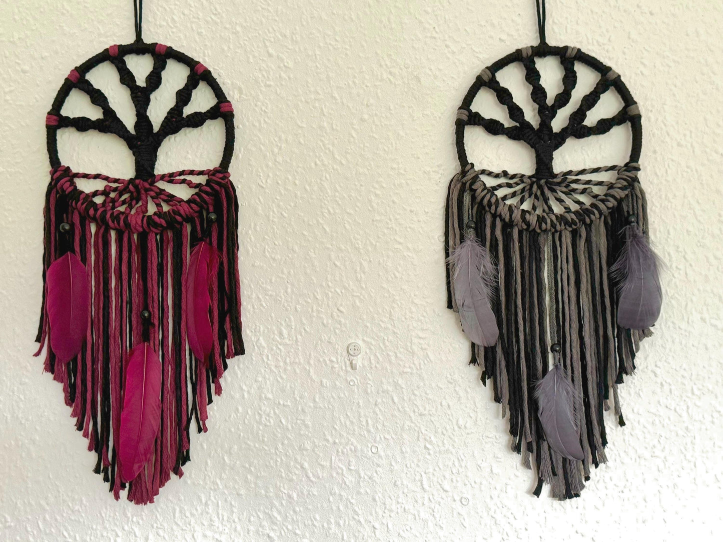 Black & Burgundy Macrame Tree of Life Wall Hanging | Handmade Gothic Boho Decor