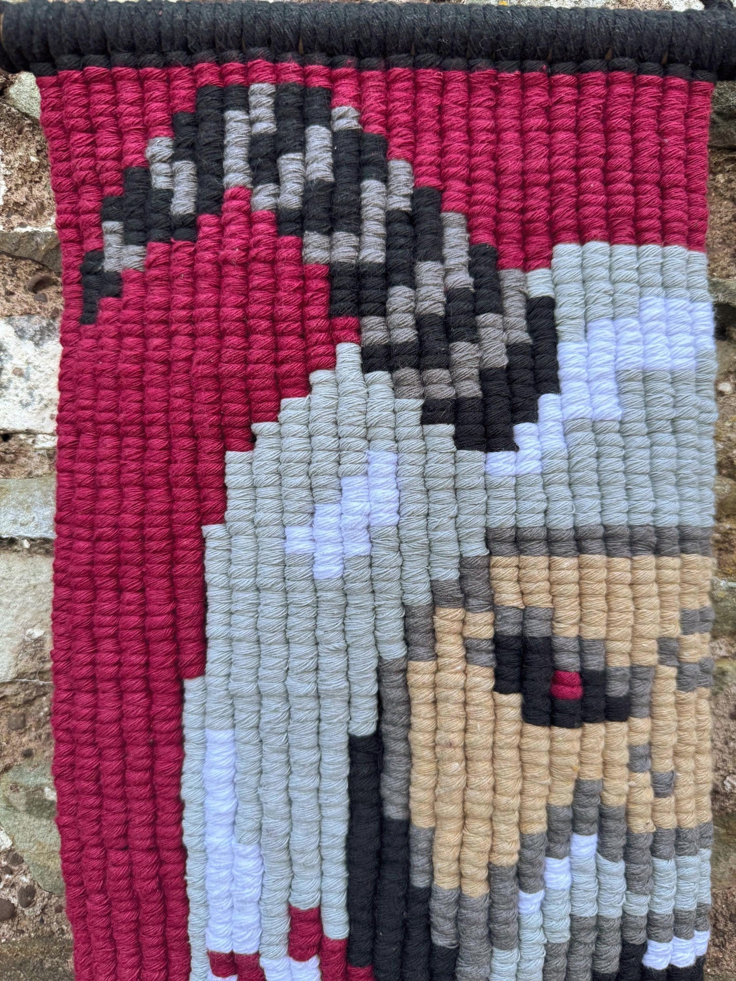 Macrame Krampus Wall Hanging | Spooky Christmas Pixel Art | Handmade Folk Horror Tapestry