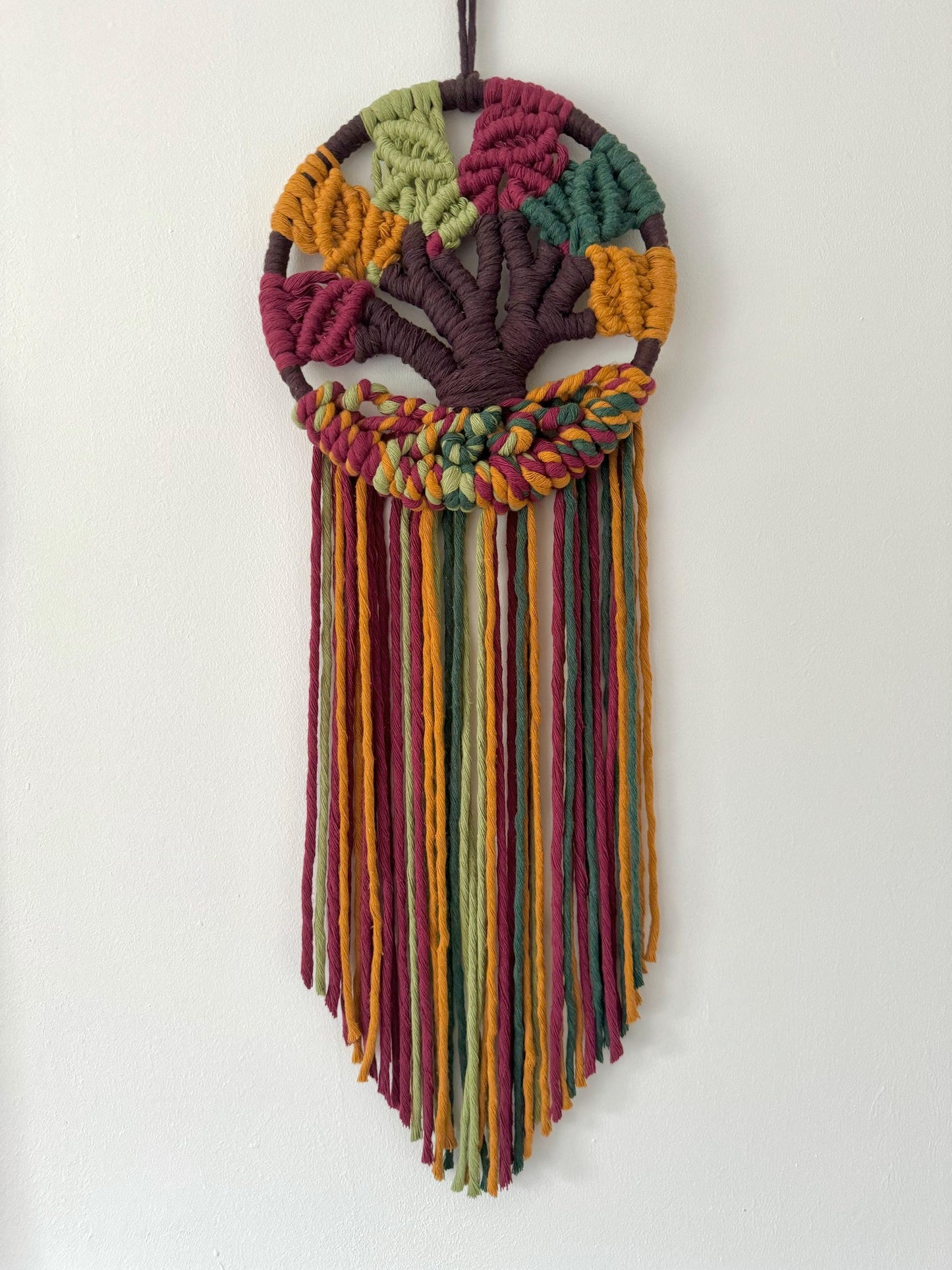 Autumn Macrame Tree of Life | Colourful Boho Wall Hanging with Cotton Cord