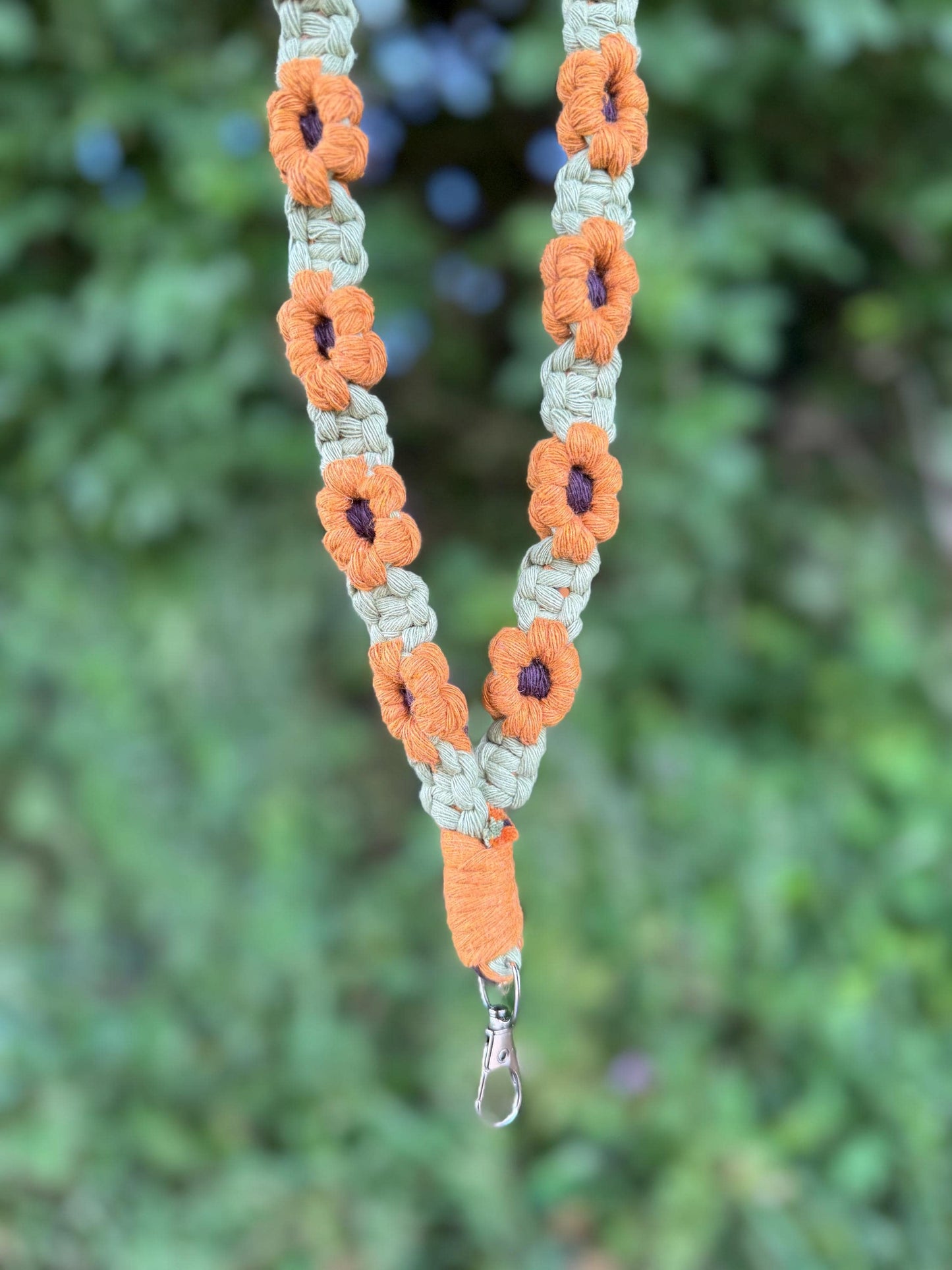 Handmade Macrame Flower Lanyard | Ready-to-Post Studio Sample | Sunflowers ID Holder