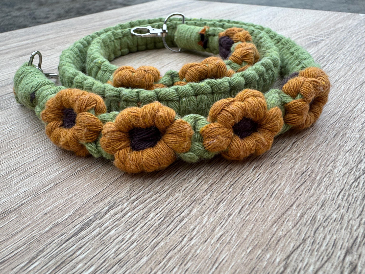 Sunflower Macrame Crossbody Strap | Ready-to-Post Studio Sample | Handmade Floral Small Bag Accessory