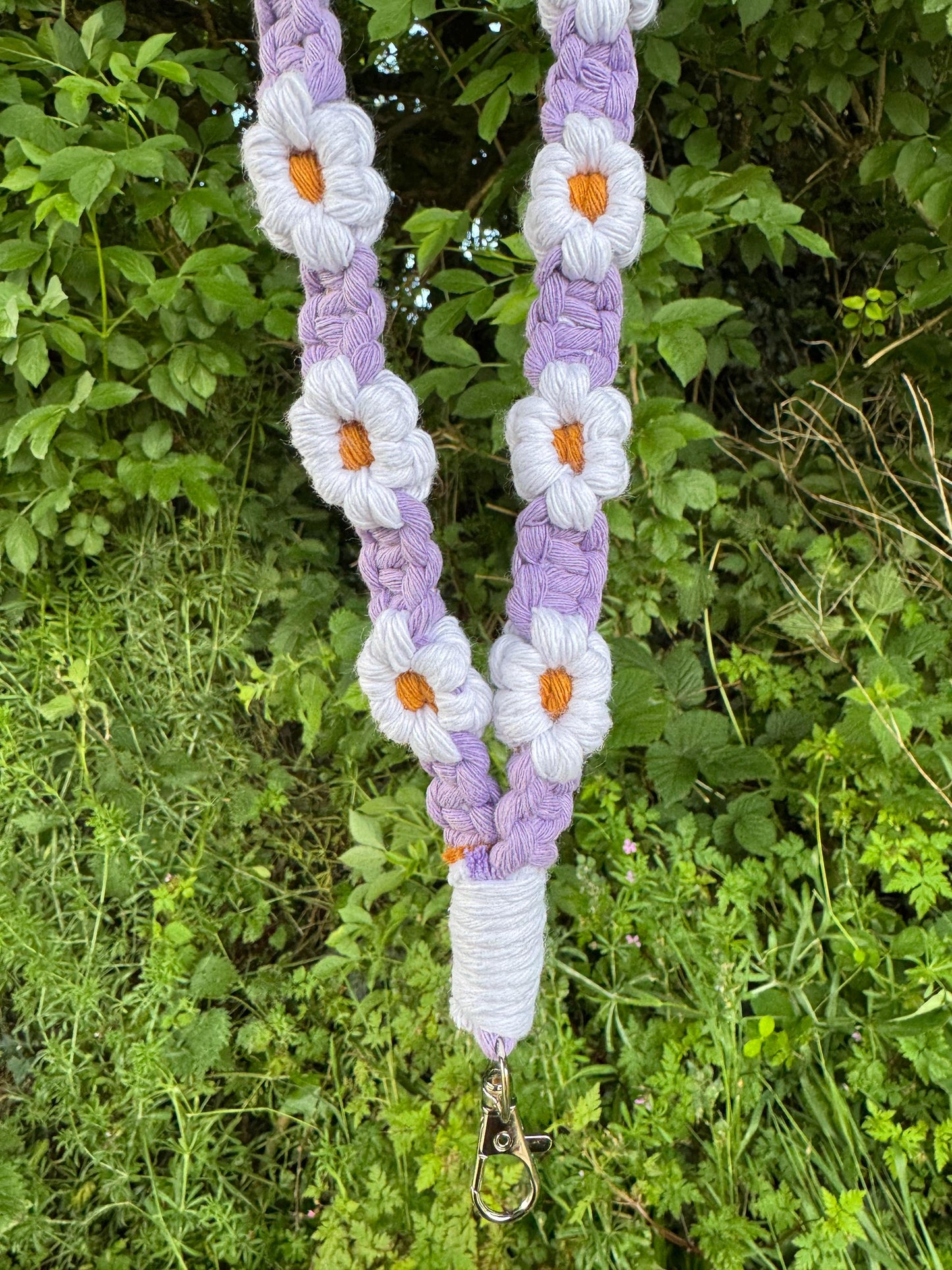 Handmade Macrame Flower Lanyard | Ready-to-Post Studio Sample | Cotton Cord ID & Key Holder
