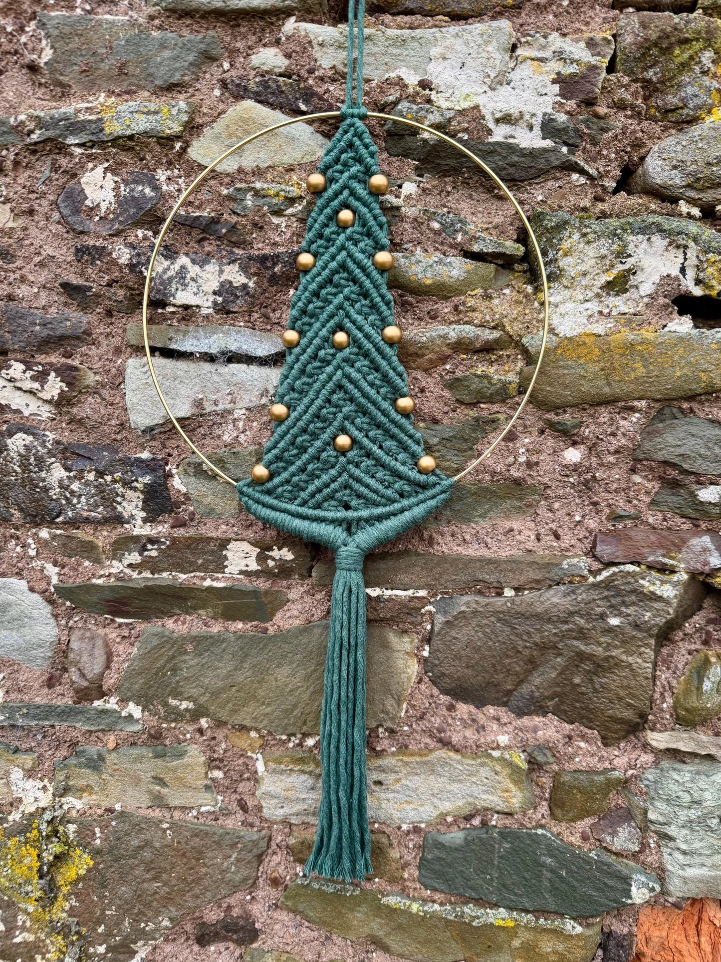 Boho Macrame Christmas Tree | Handmade Xmas Tree Decor | Green and Gold Winter Wall Art