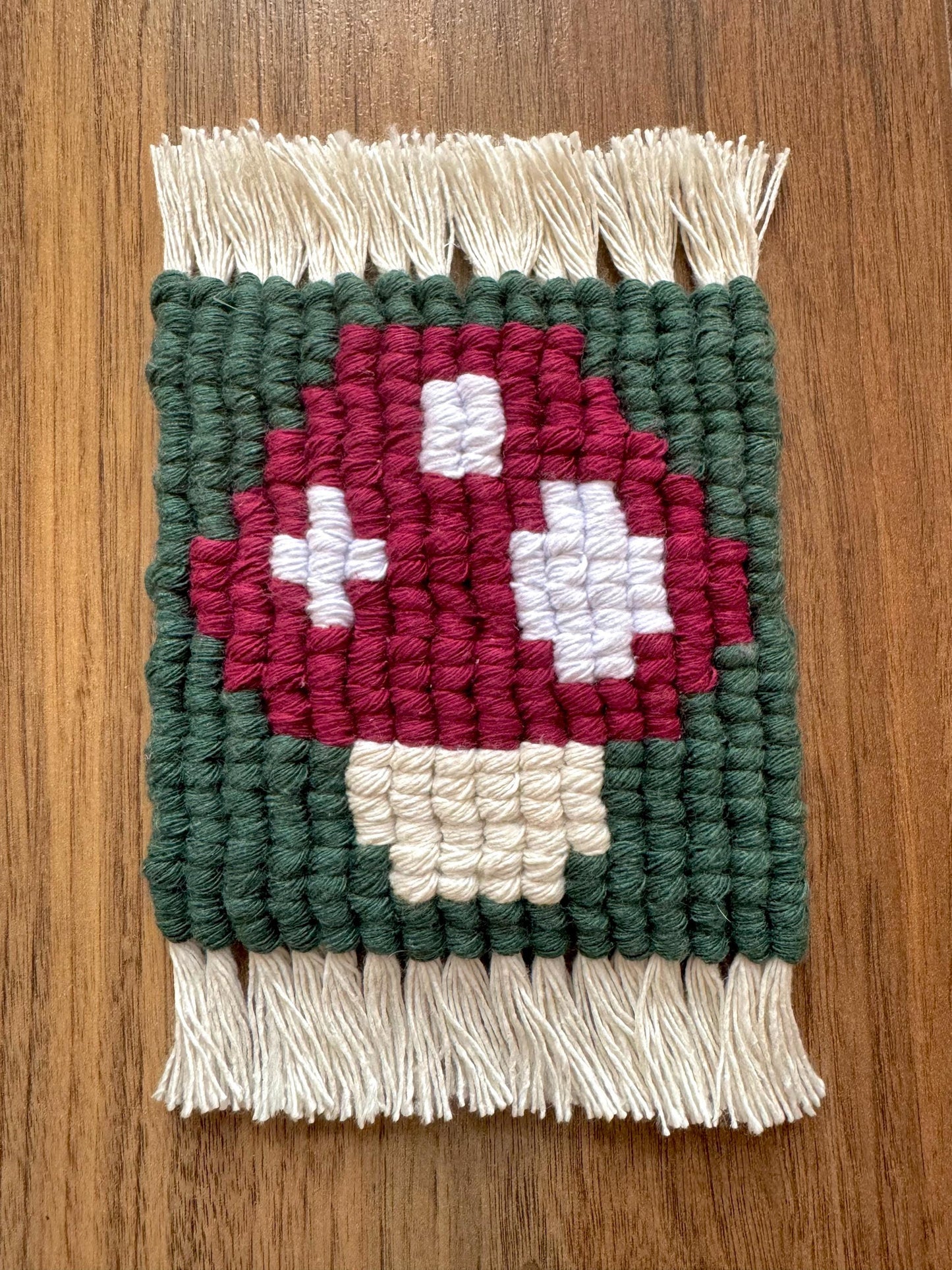 Autumn Macrame Coasters | Pixel Pumpkin, Mushroom & Leaf Drink Mats