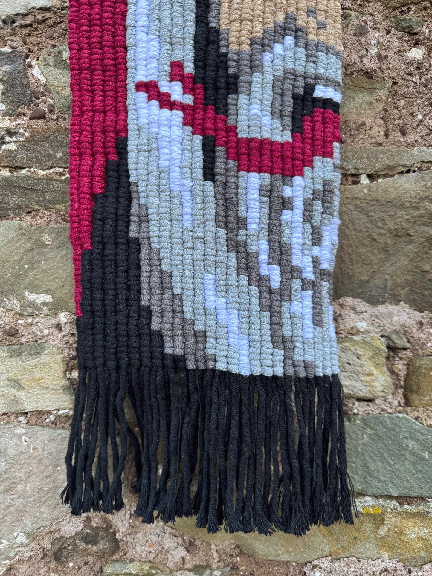 Macrame Krampus Wall Hanging | Spooky Christmas Pixel Art | Handmade Folk Horror Tapestry