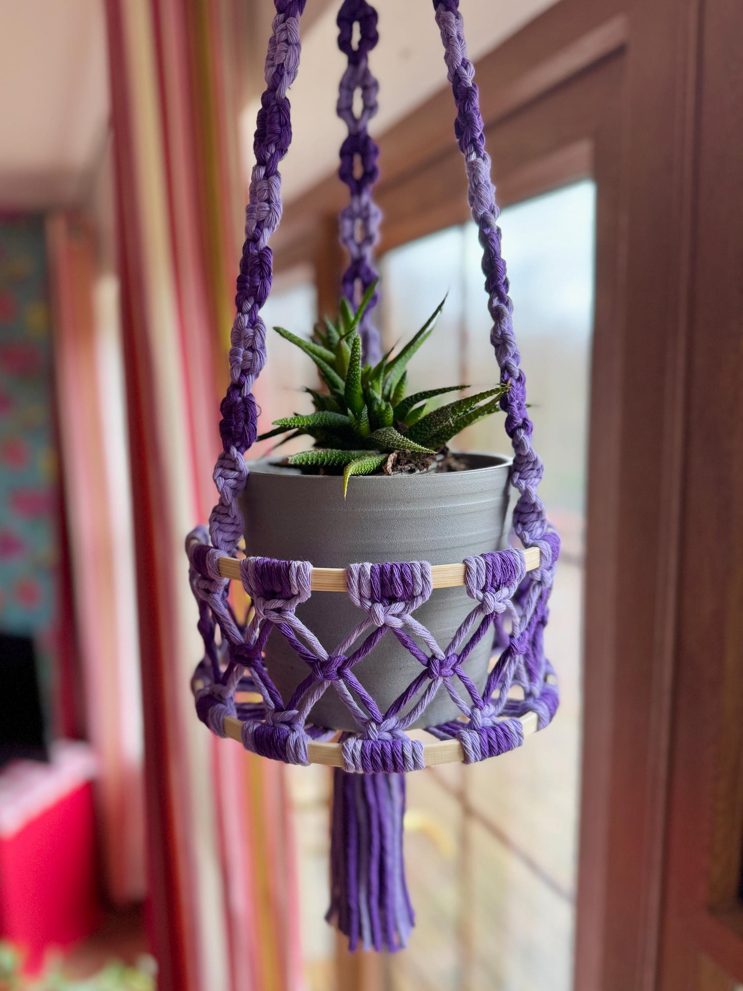 Floral Macrame Hanging Basket | Custom Coloured Plant Hanger | Handmade Decorative Fruit Basket with Tassel
