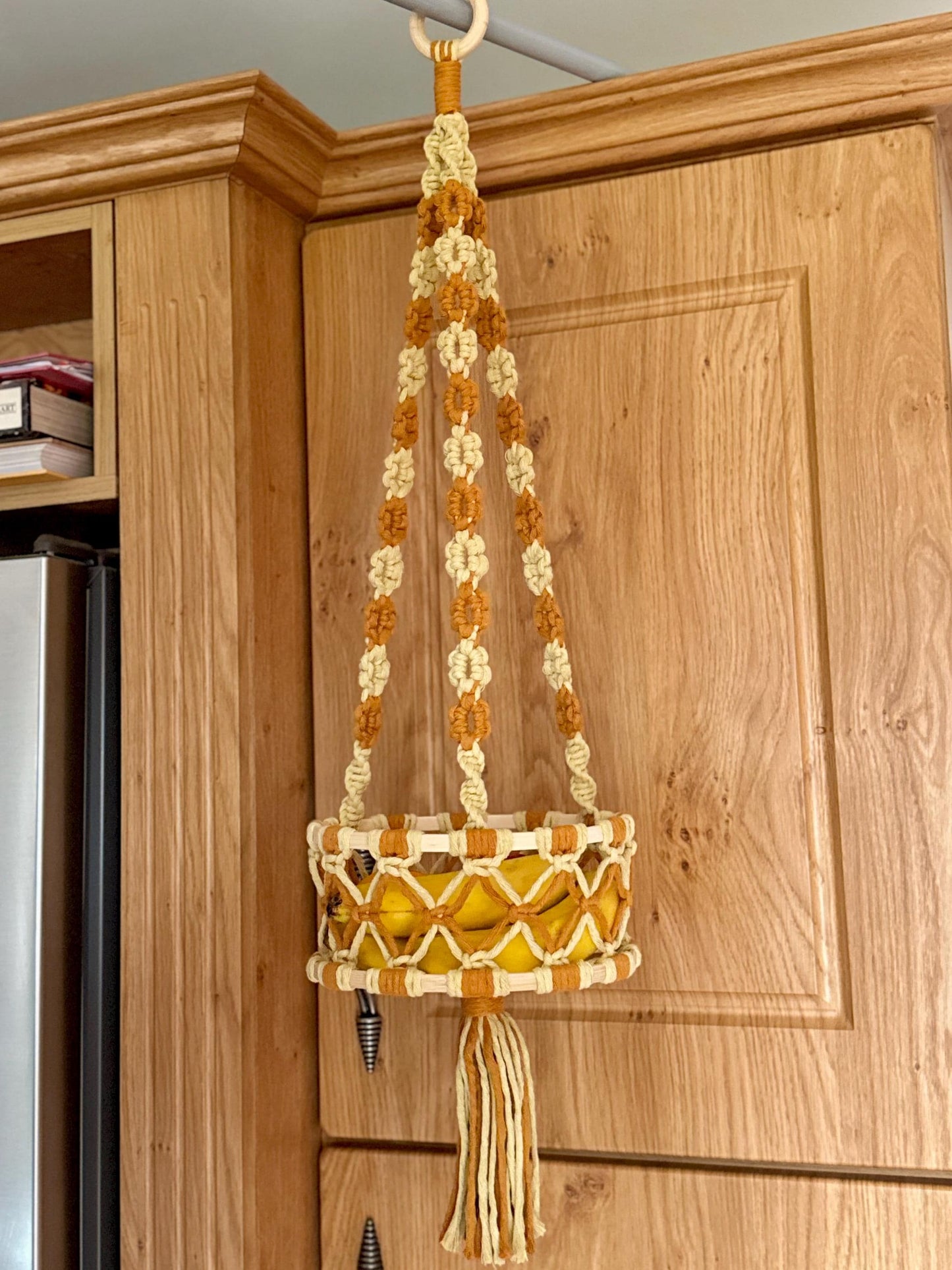 Floral Macrame Hanging Basket | Custom Coloured Plant Hanger | Handmade Decorative Fruit Basket with Tassel