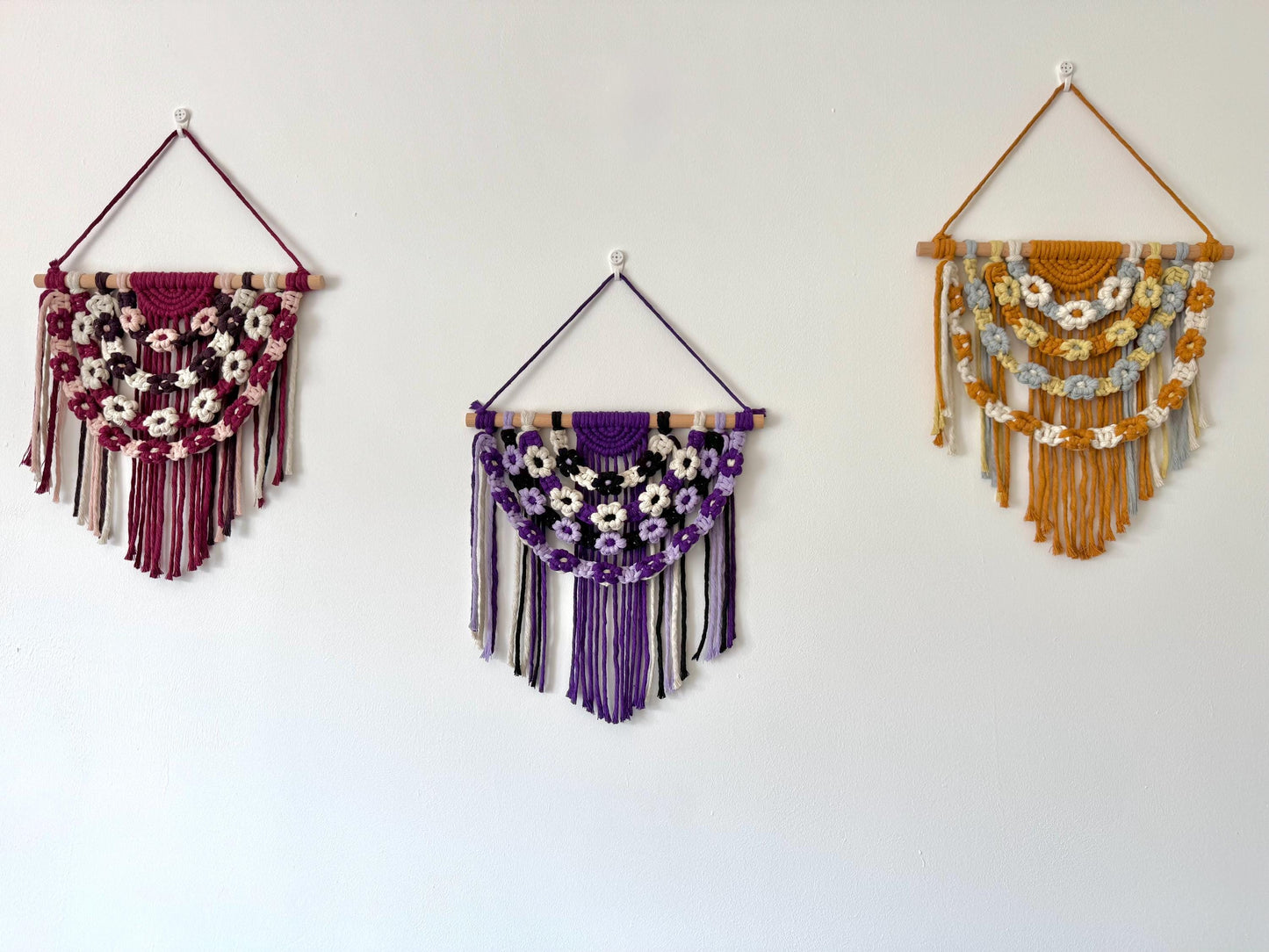 Floral Macrame Wall Hanging | Handmade Purple Boho Decor | Daisy Tapestry