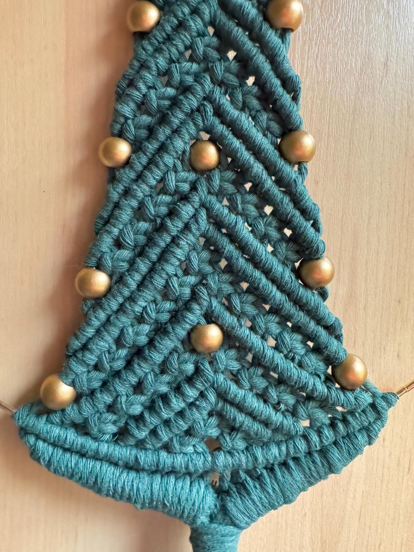 Boho Macrame Christmas Tree | Handmade Xmas Tree Decor | Green and Gold Winter Wall Art