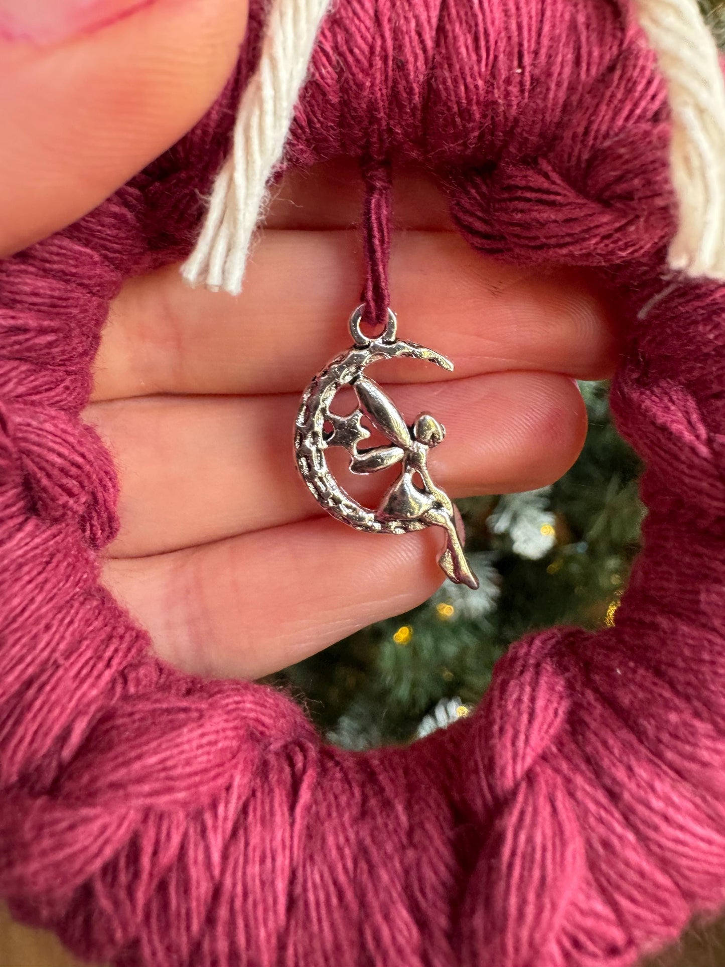 Macrame Fairy Ornament | Custom Handmade Christmas Decoration | Boho Bauble with Fairy Moon Charm