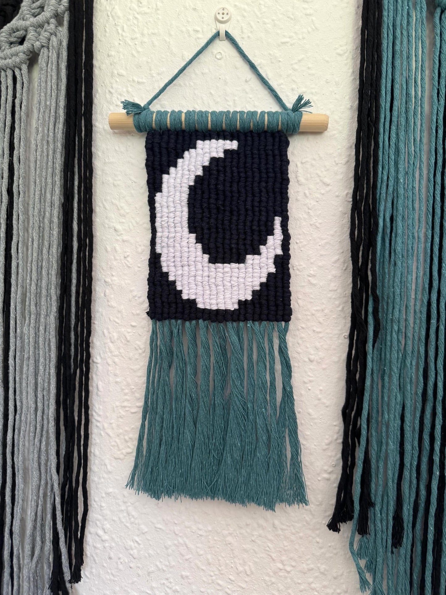 Crescent Moon Pixel Macrame Wall Hanging | Handcrafted Celestial Tapestry | Custom Boho Home Decor