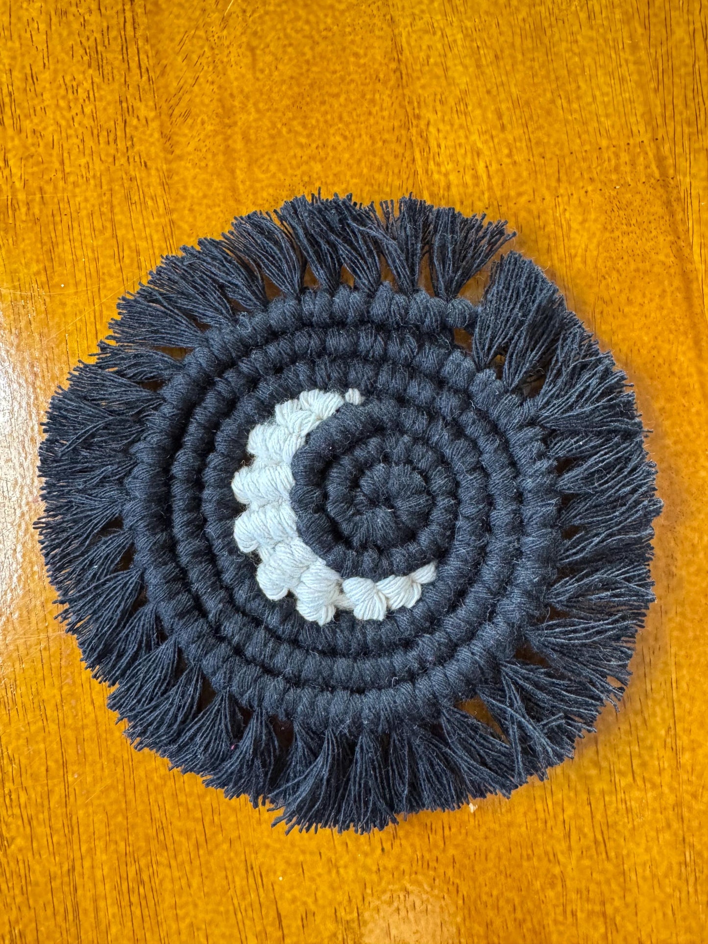 Macrame Moon Coaster | Ready-to-Post Studio Sample | Handmade Cotton Mug Rug | Boho & Celestial Home Decor