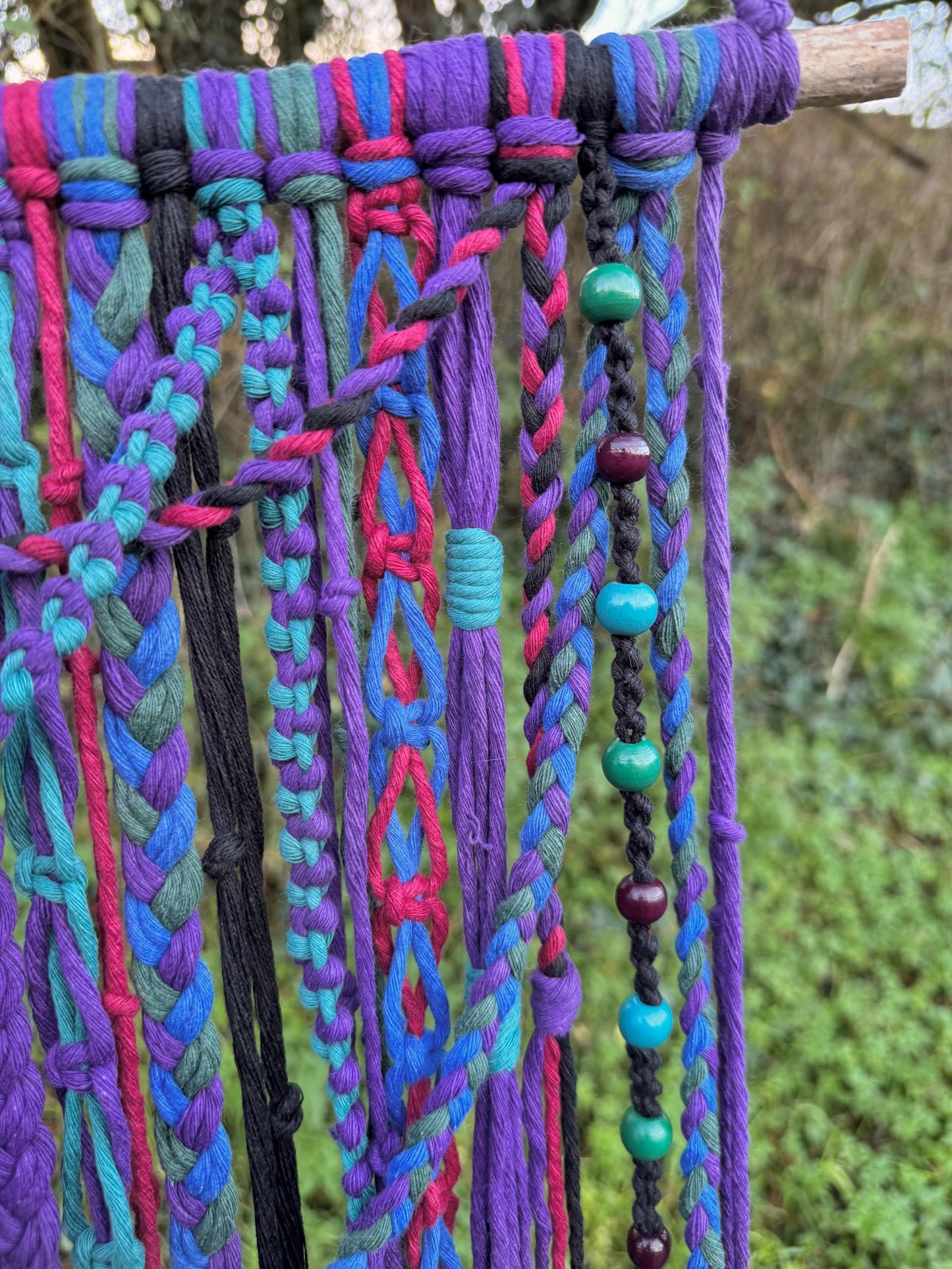 Witchy Macrame Wall Hanging | Handmade Purple Decor | Gothic Grunge Art on Driftwood